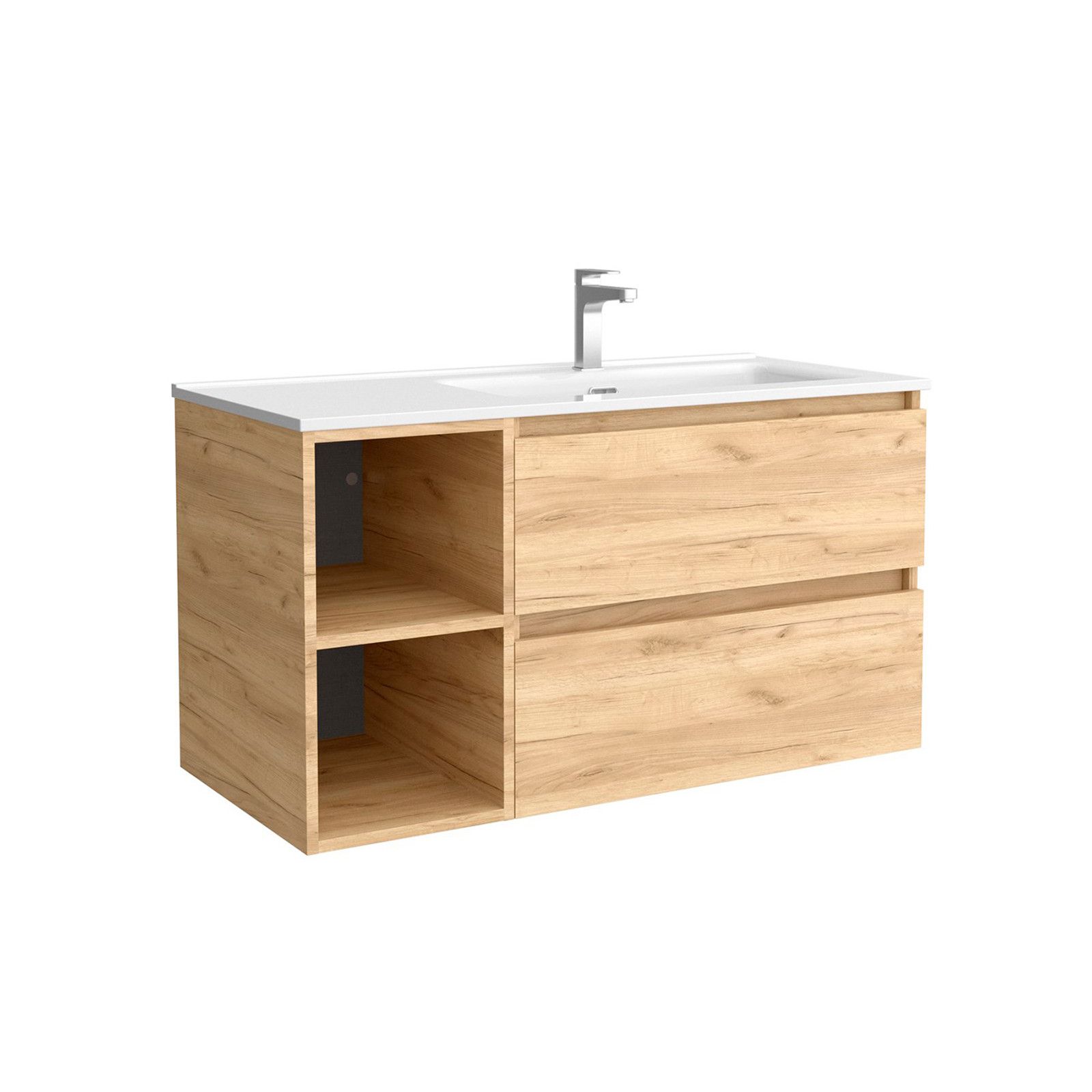 Mobile bagno sospeso 90 cm nero opaco con lavabo dx e vano a giorno rovere  africa 