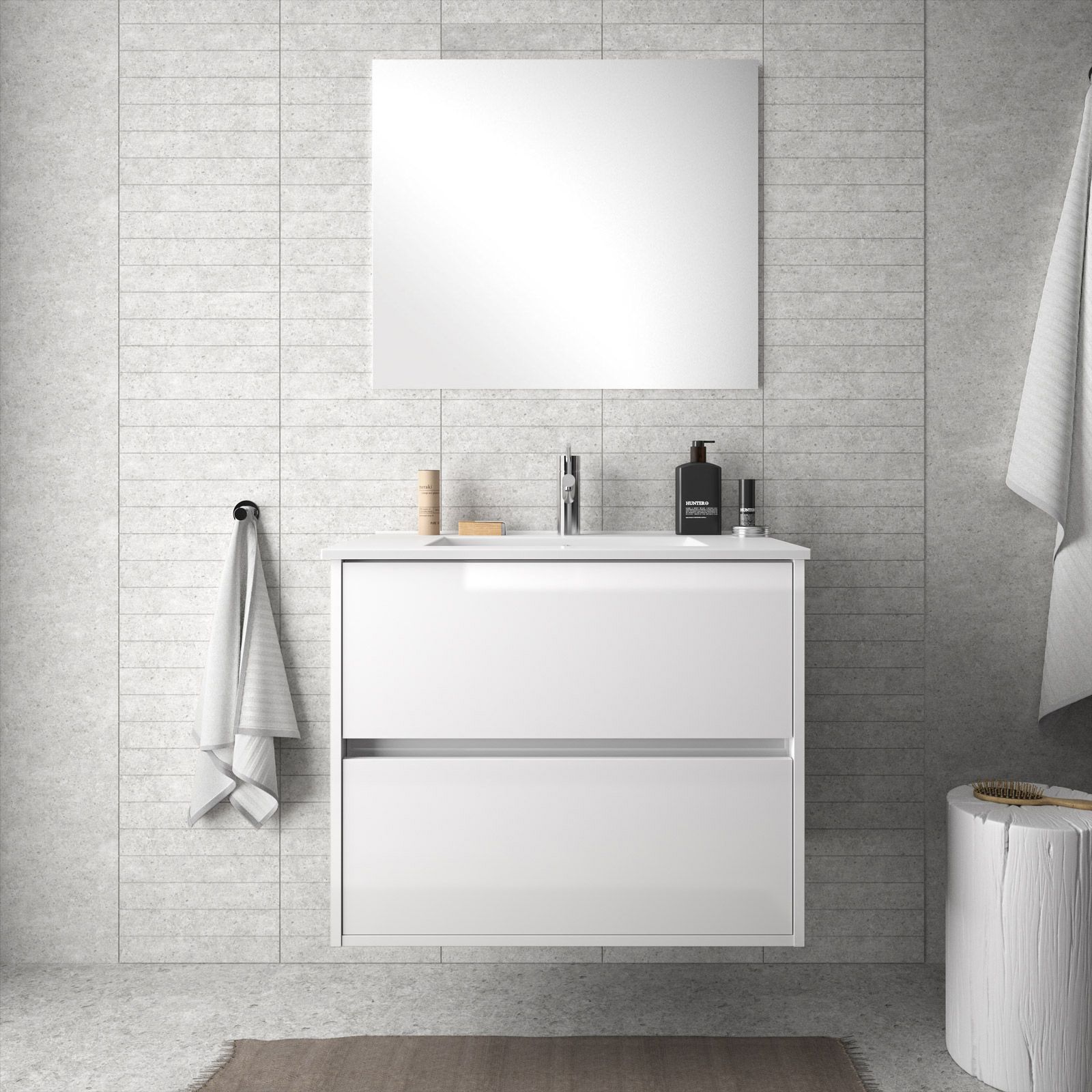 Mobile bagno sospeso da 70 cm bianco lucido con lavabo in porcellana e  specchio - Medora