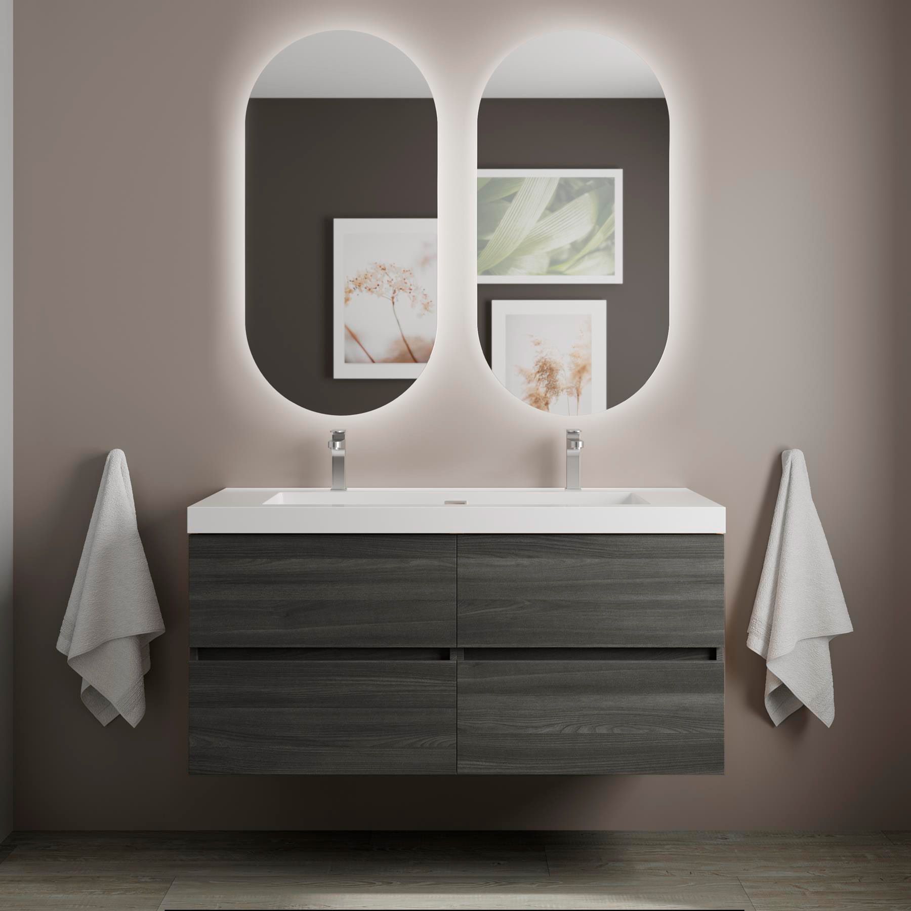 Mobile da bagno sospeso 120 cm rovere cenere con doppia vasca e specchi -  Fully