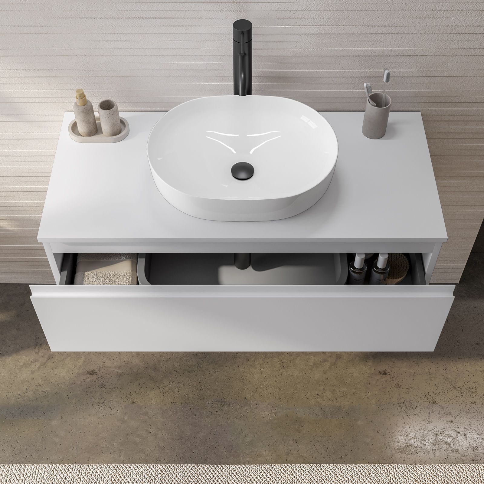 COMPRA SUBITO, MOBILE BAGNO SOSPESO 100 CM CON BIANCO SHABBY LAVABO IN  PIETRA DI FIUME E SPECCHIO