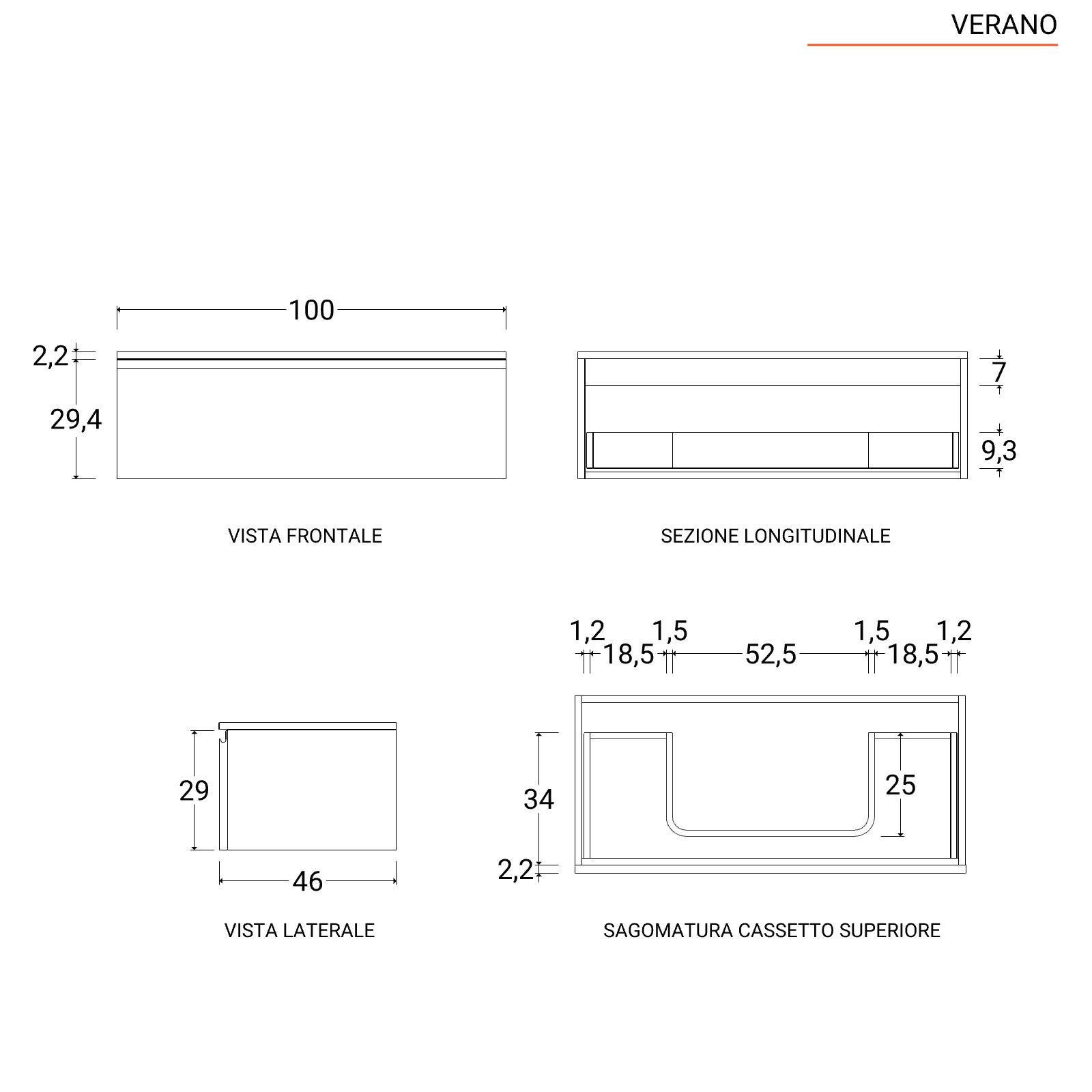 Mobile bagno sospeso portalavabo 100 cm con cassettone rovere biscuit e  specchio - Verano