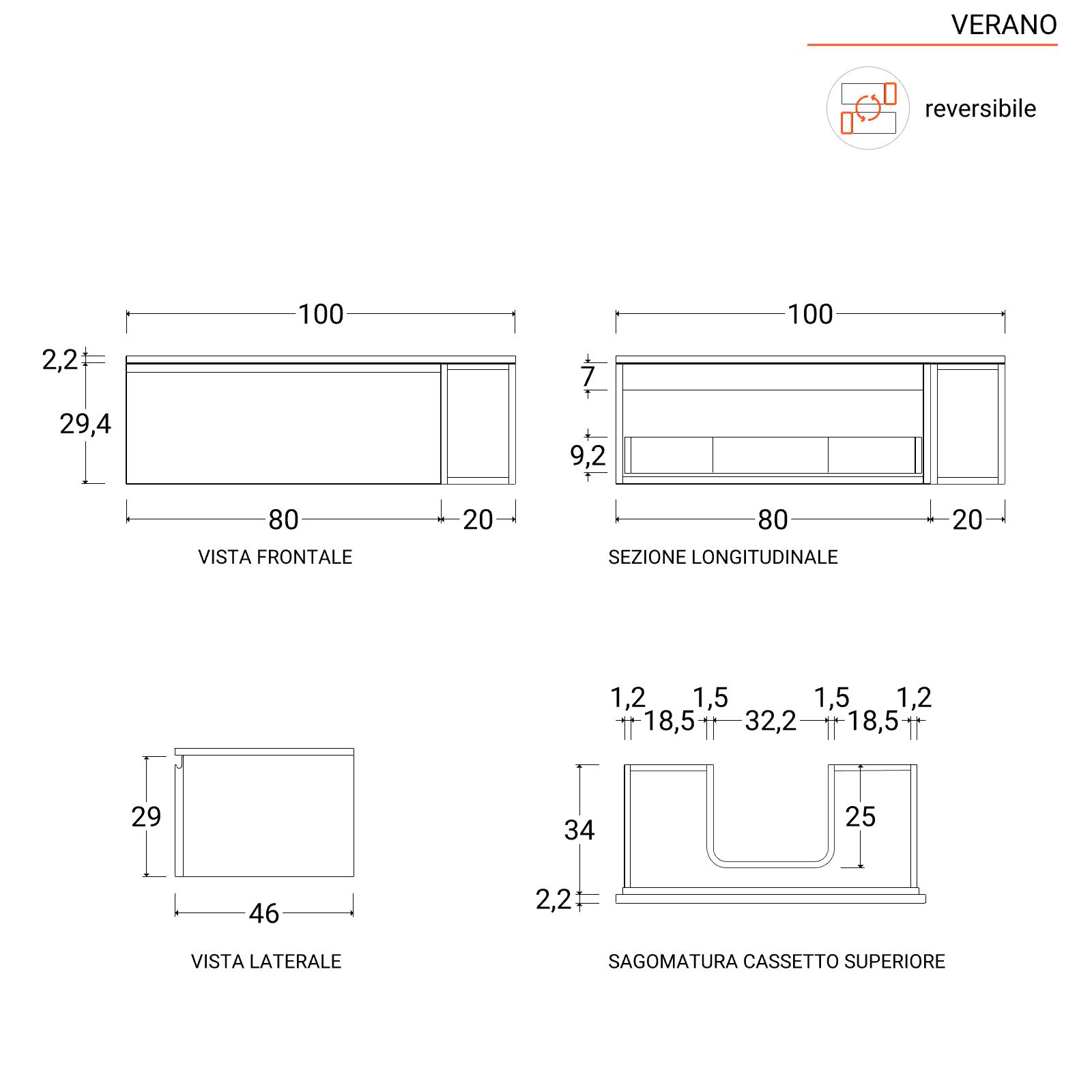 Mobile bagno sospeso portalavabo 100 cm con vano bianco wedding e specchio  - Verano