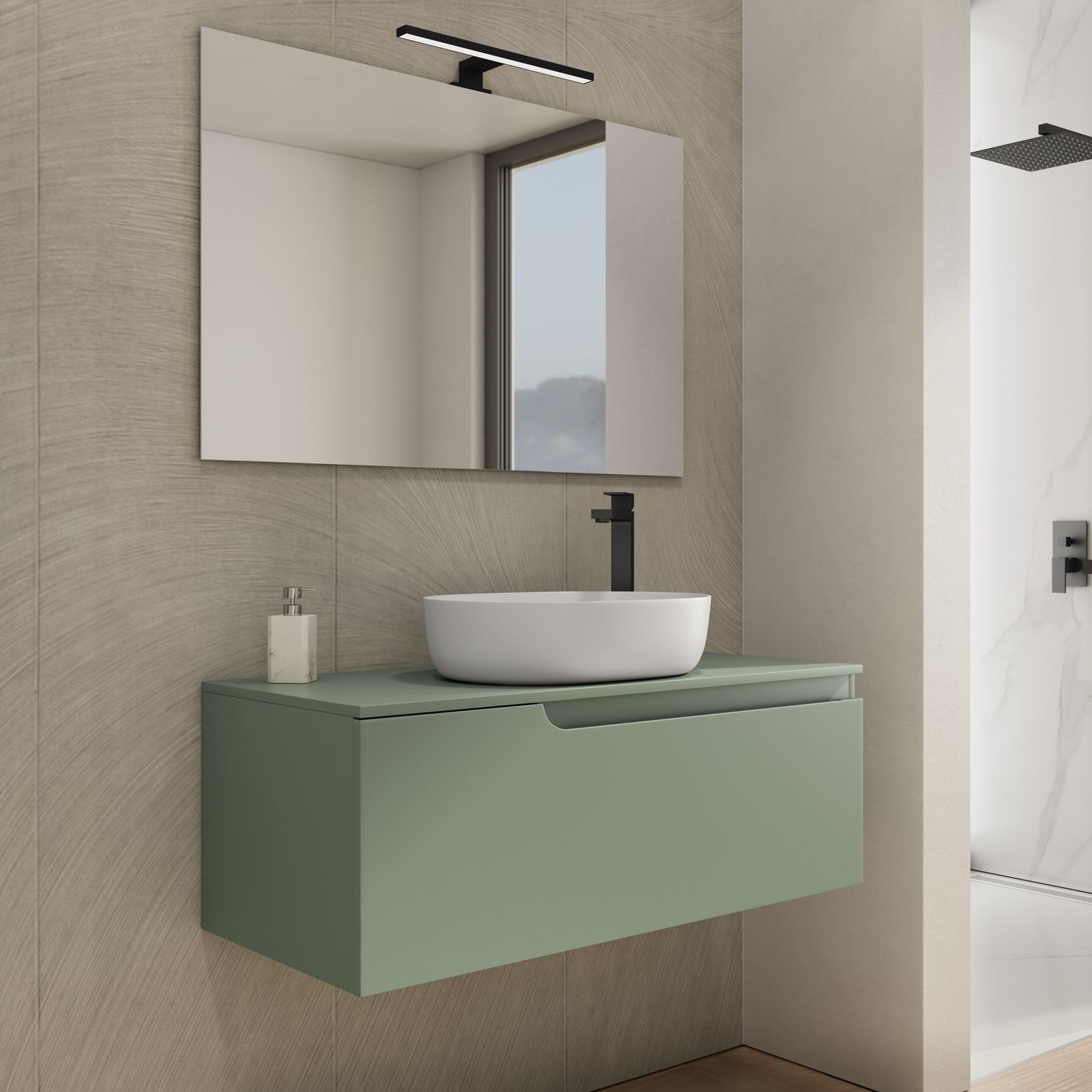 Mobile bagno sospeso 100 cm portalavabo verde street opaco e specchio -  Agave