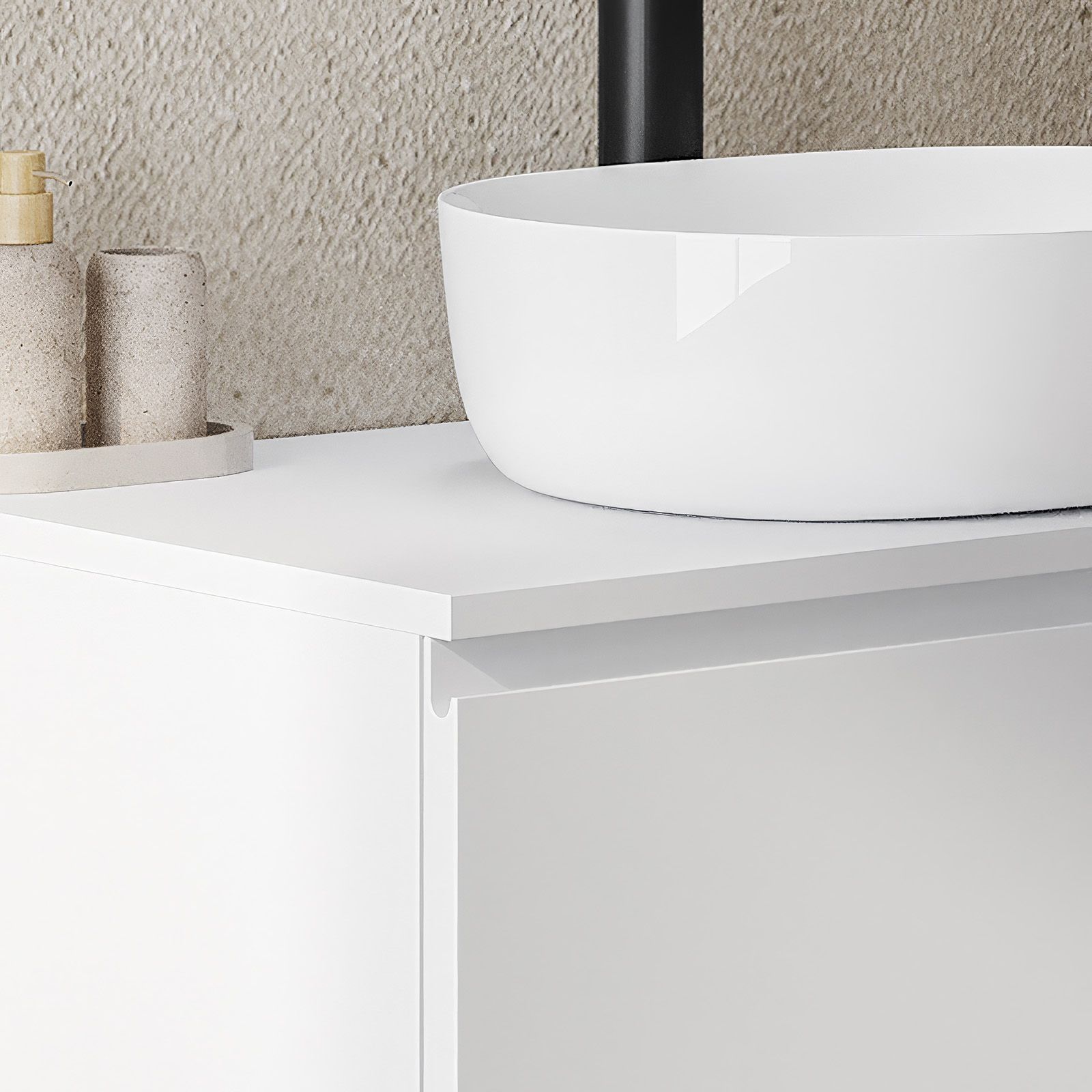 Set Bagno Vladon Aloha V2 Con Specchio LED – Mobile E Pensili Bianco Opaco/lucido, Ripiani Regolabili, Made In Germany