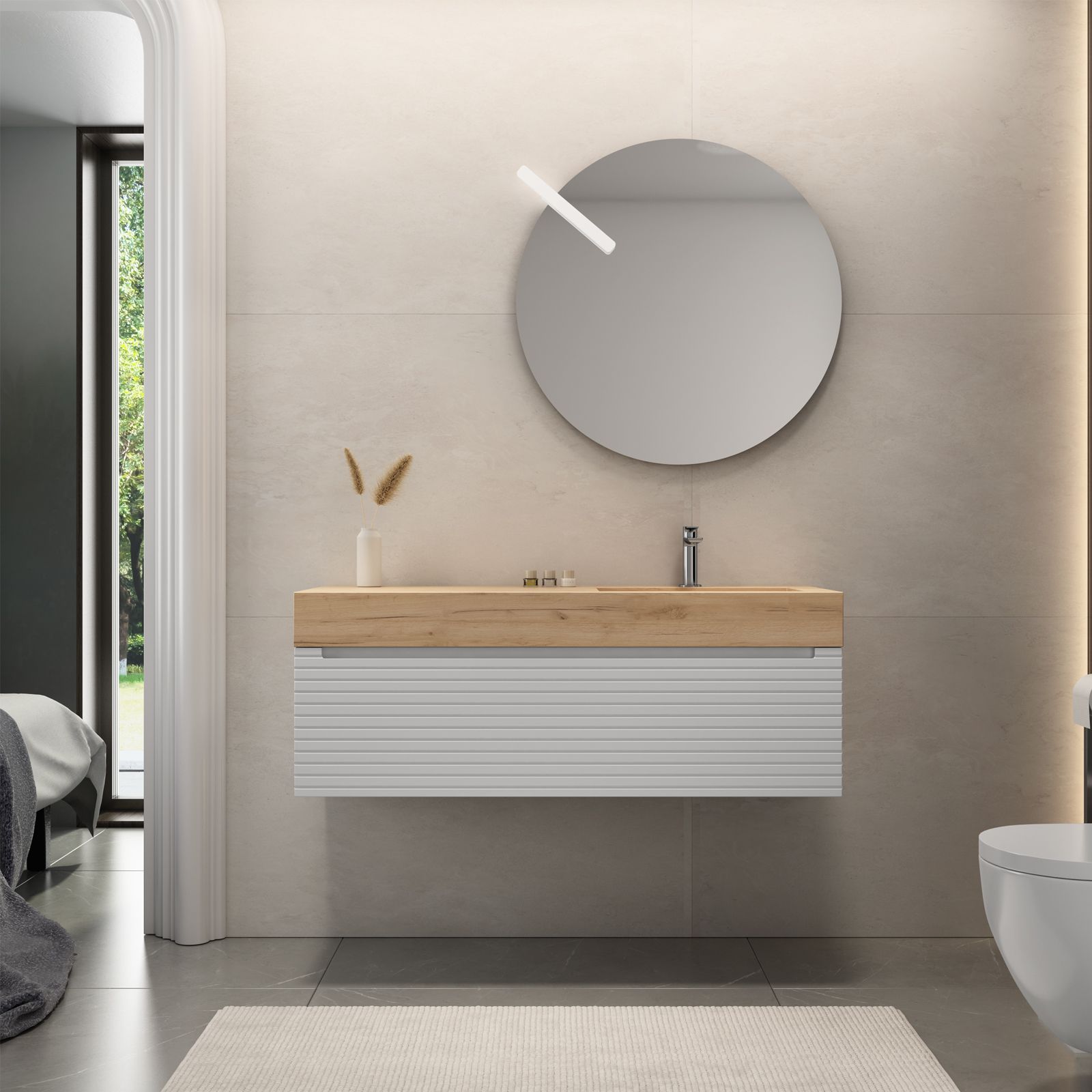 Mobile bagno sospeso bianco opaco 120 cm con lavabo solid surface