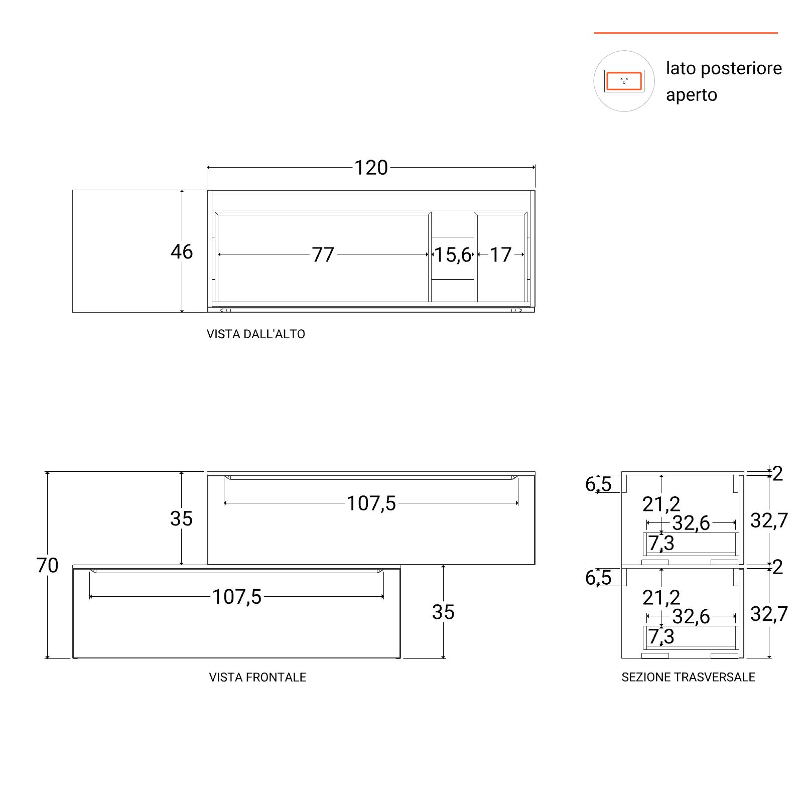 Mobile bagno sospeso portalavabo dx 120 cm grigio opaco con cassetti e  specchio - Sleek