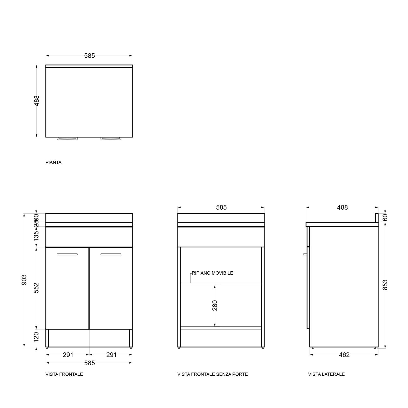 Colavene 27800LB pensile bagno 80x24 H.70 a doppia anta con ripiani bianco  lucido