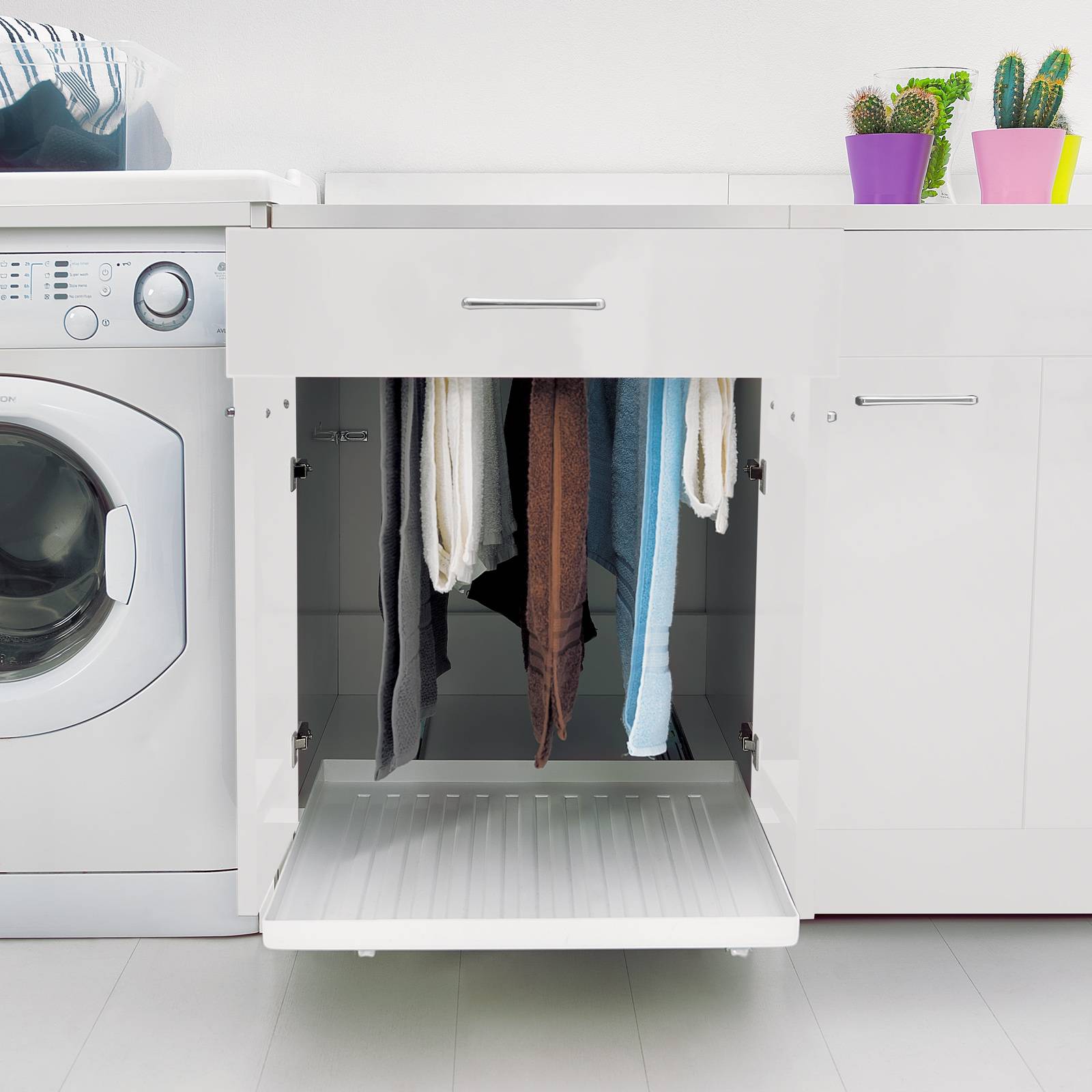 Mobile Colavene lavanderia con stendino estraibile bianco lucido 60x60x86h  cm