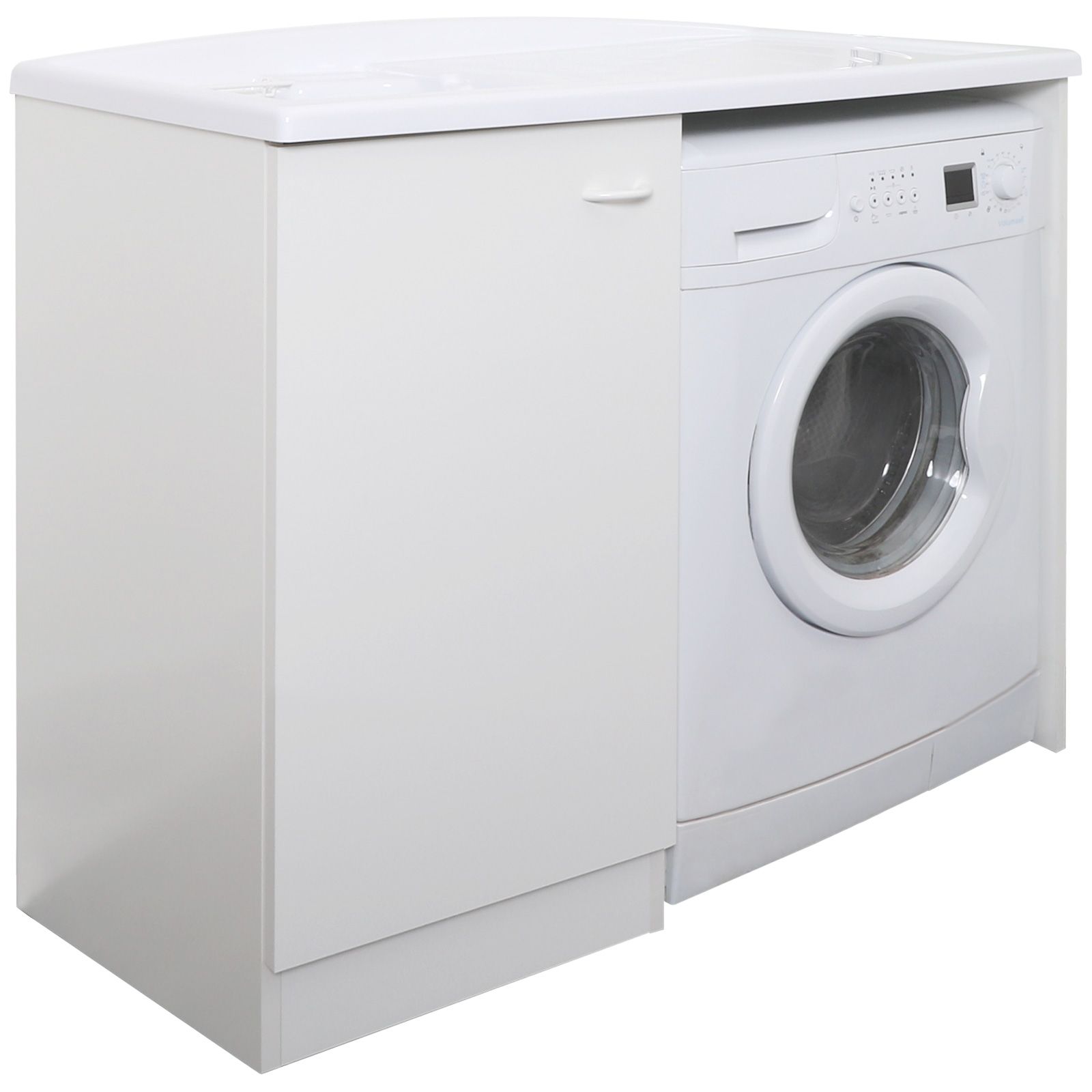Mobile coprilavatrice bianco opaco 110x60 cm per lavatrice lato destro con  cesto porta biancheria