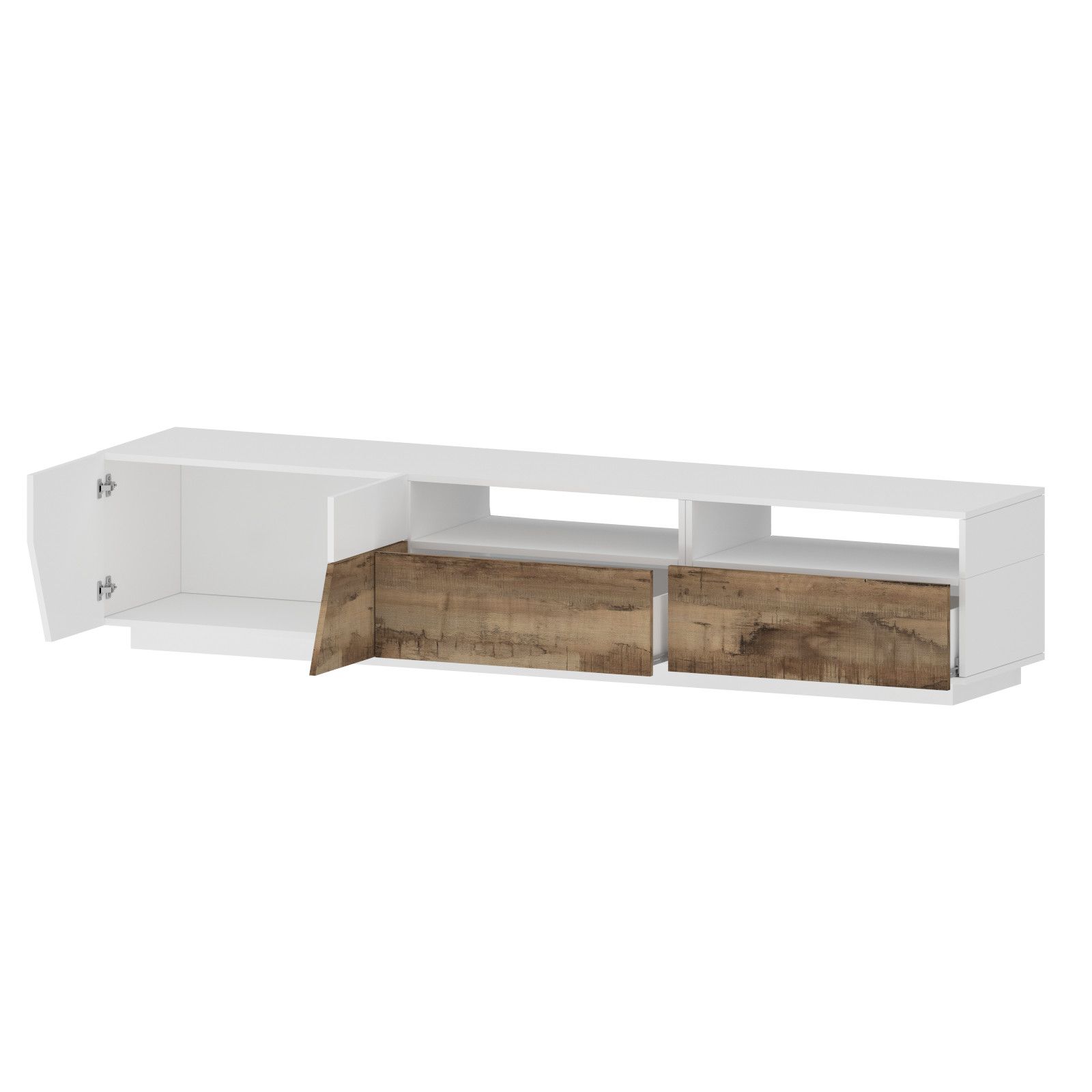 Mobile credenza 200 cm con ante e cassetti in legno bianco lucido e acero -  Diako