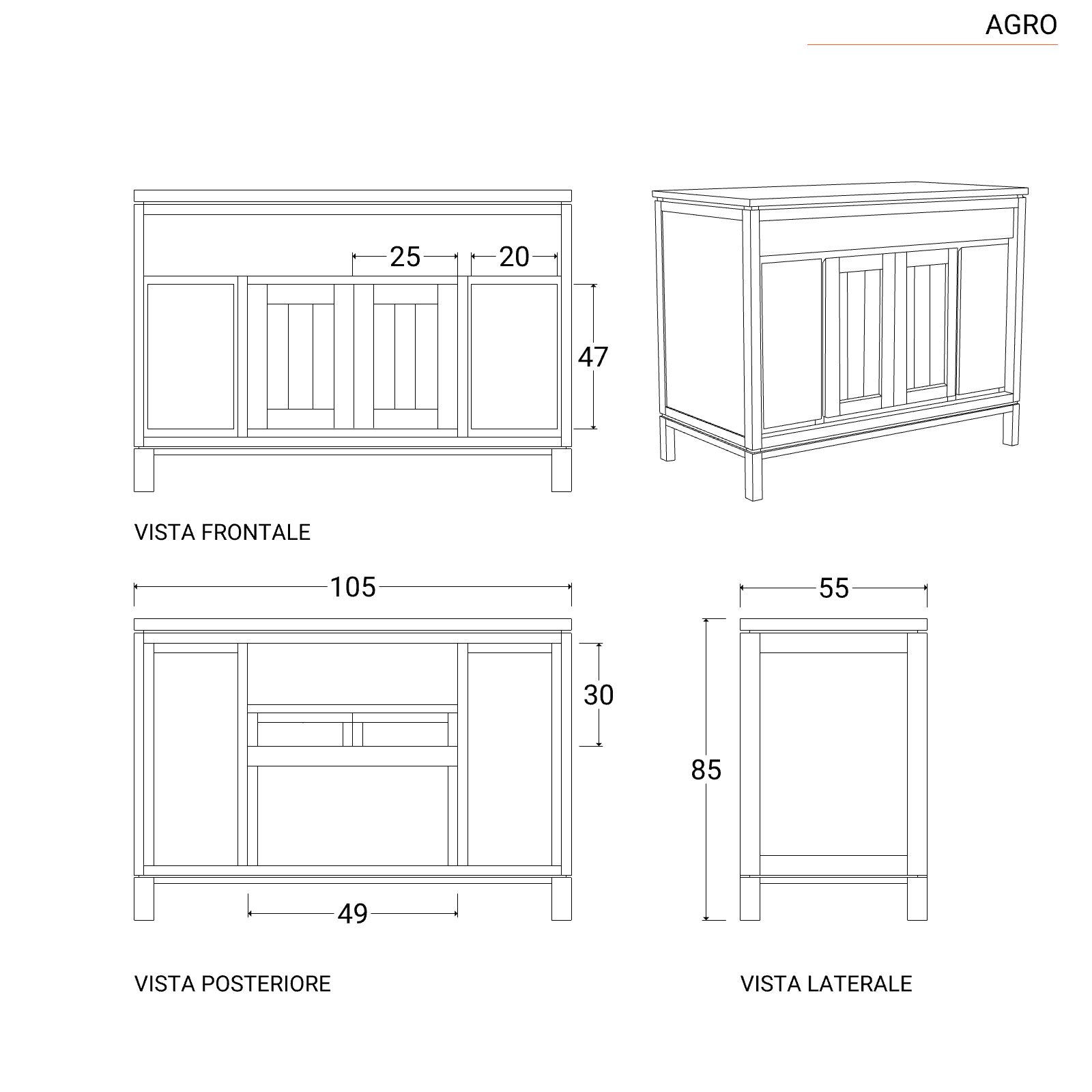 002389 - Mobile bagno in melaminico 105 cm 2 ante e cassetti