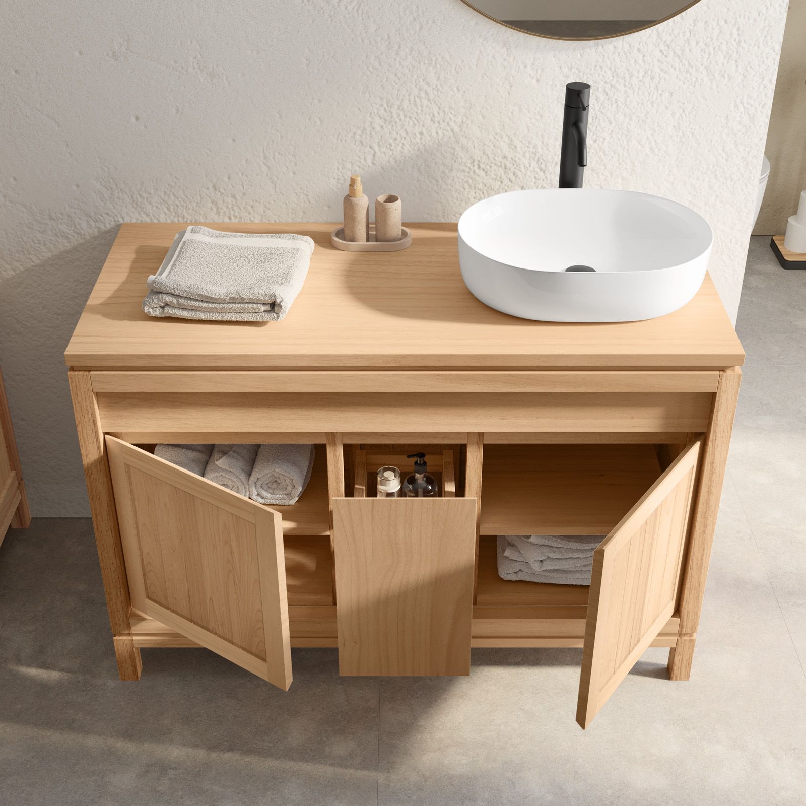 Mobile da bagno 120 cm profondità 50 cm con 4 ante e 2 cassetti in legno  mindi - Herald