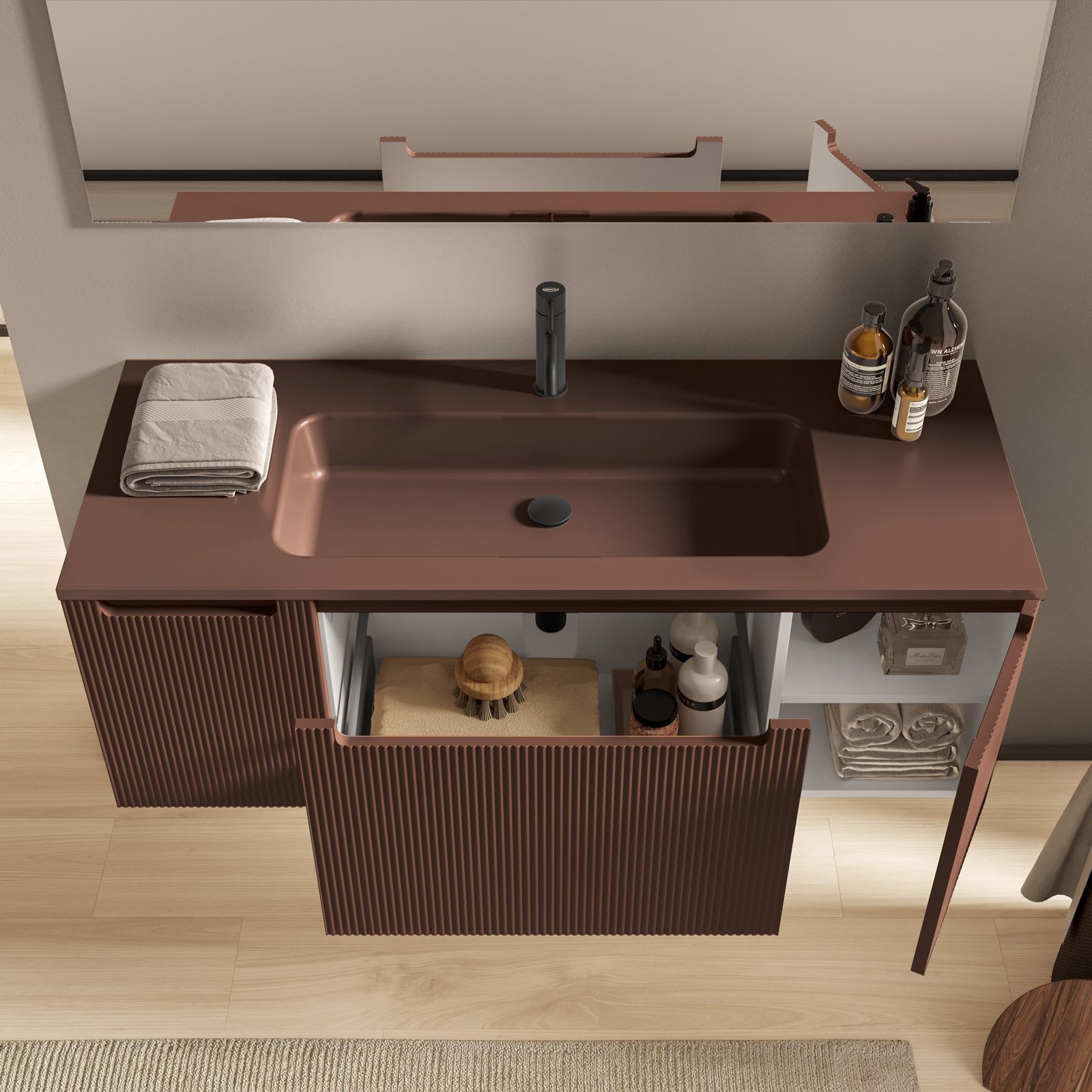 Set accessori Surface Bamboo resina e legno arredo bagno moderno