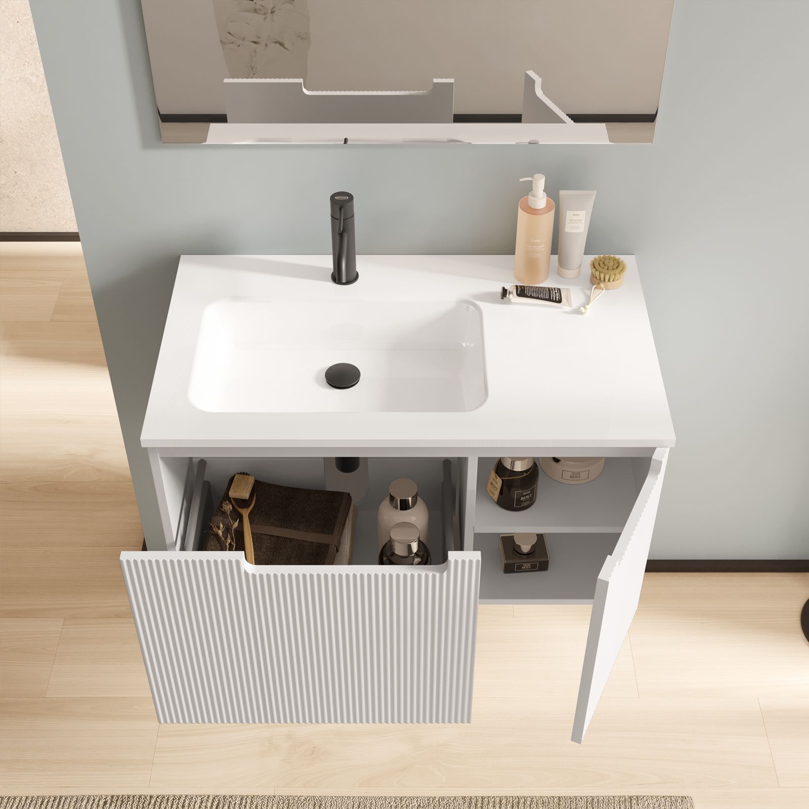 DEGHI MOBILI Mobile Bagno Sospeso 80 Cm Bianco Lucido Con Lavabo Dx E  Semicolonna - Dalia