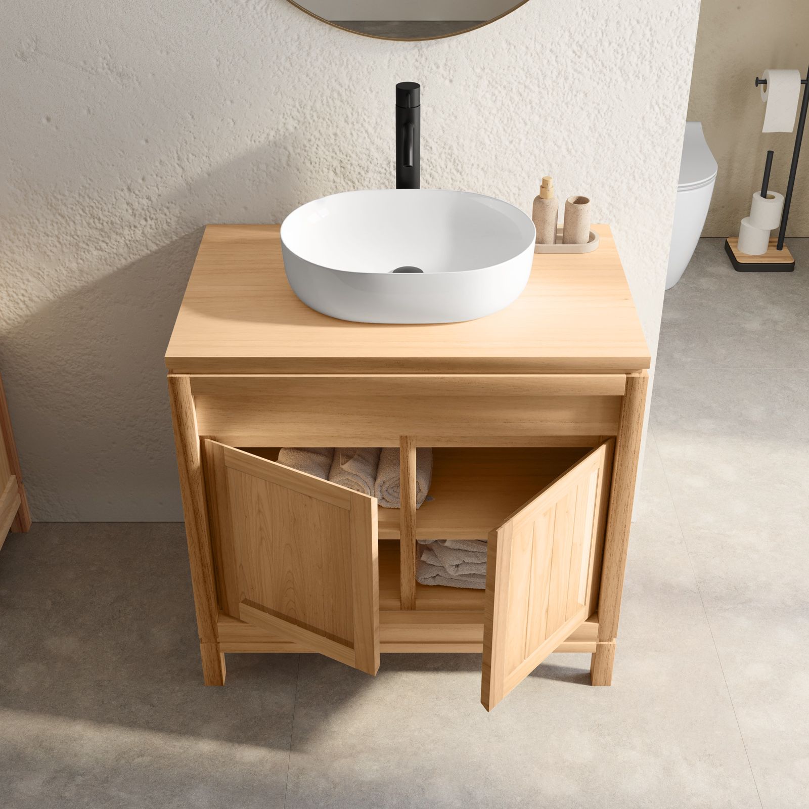 Mobile da bagno 80 cm con 2 ante in legno mindi - Agro