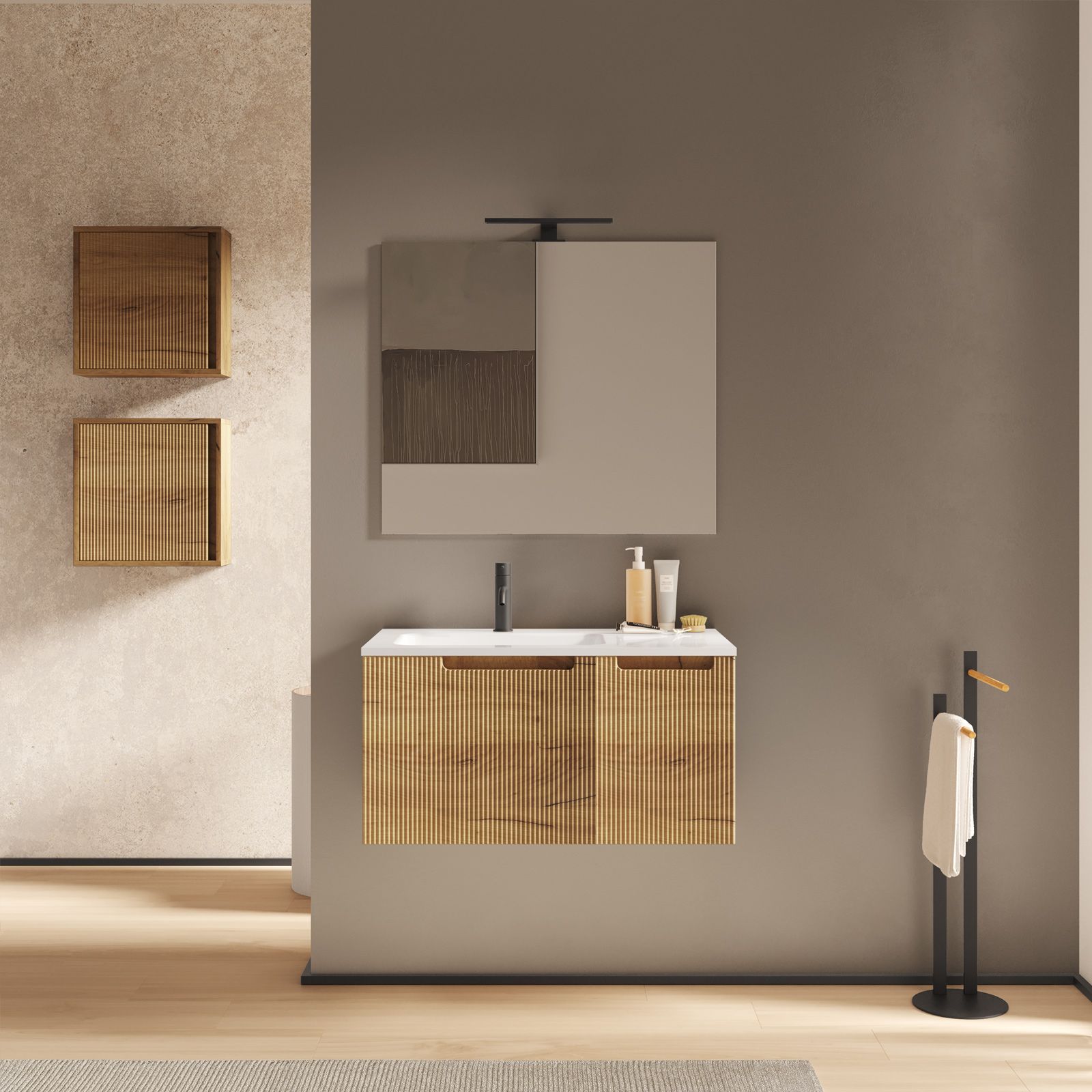 Bagno Italia Mobile bagno sospeso da cm 80 colore Rovere Nordik con  lavandino specchio arredo moderno mobili in legno : : Casa e cucina