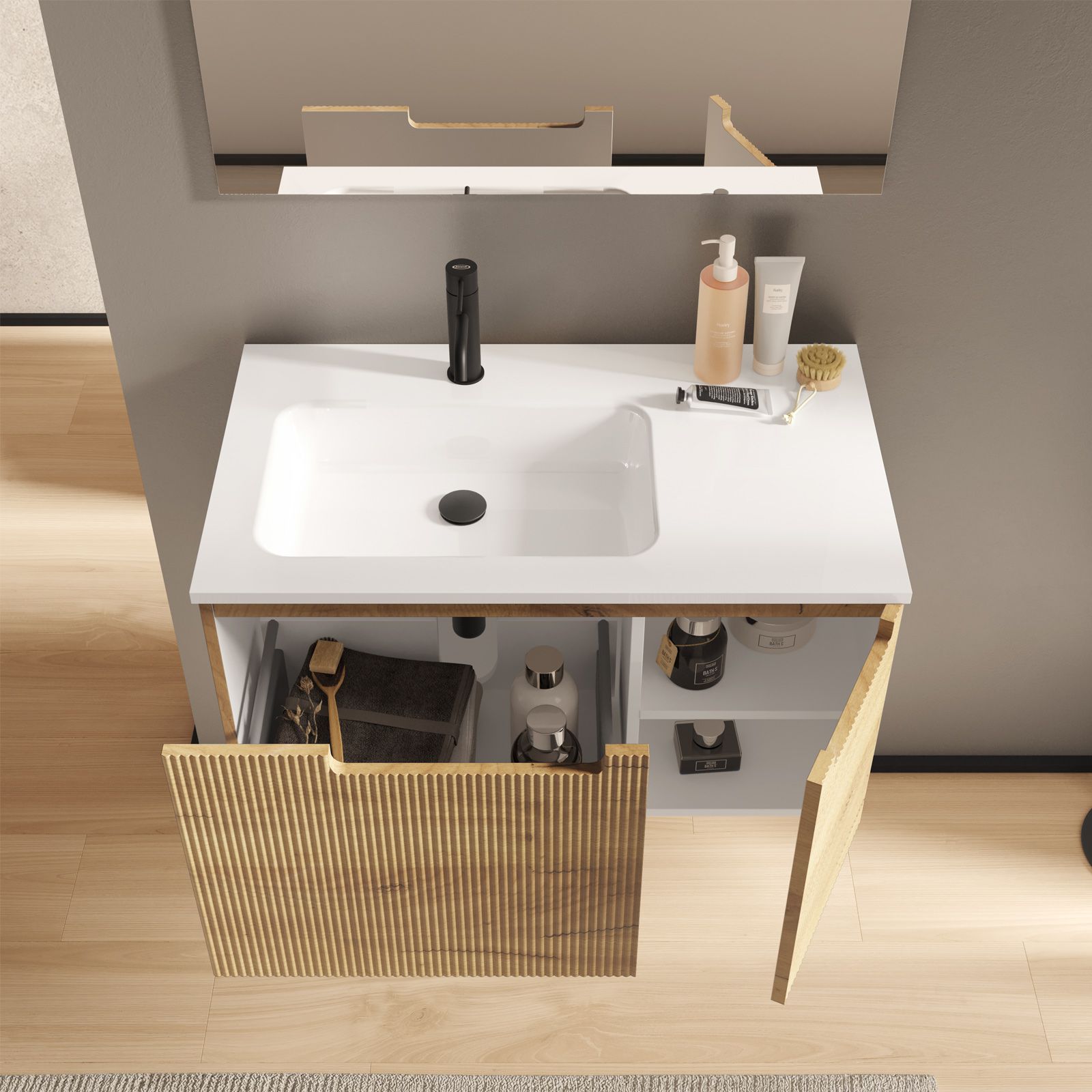 Bagno Italia Mobile bagno sospeso da cm 80 colore Rovere Nordik con  lavandino specchio arredo moderno mobili in legno : : Casa e cucina