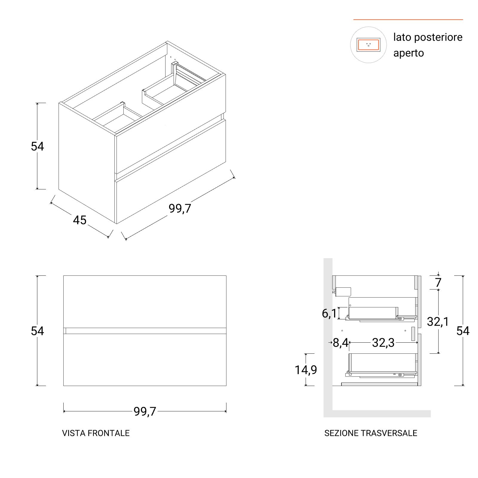 MOBILE BAGNO SALVASPAZIO SOSPESO PERLA, 41,5X22,5X106,5 CM, 1 ANTA LAVABO  IN CER, SPECCHIO ROVERE FUMO, SANITARI - Ottimax