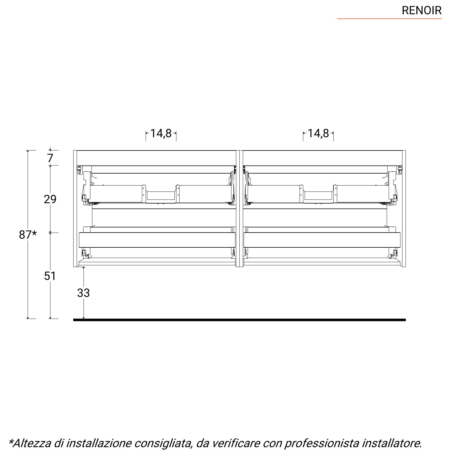 Mobile da bagno sospeso 120 cm con specchio nero opaco - Audrey