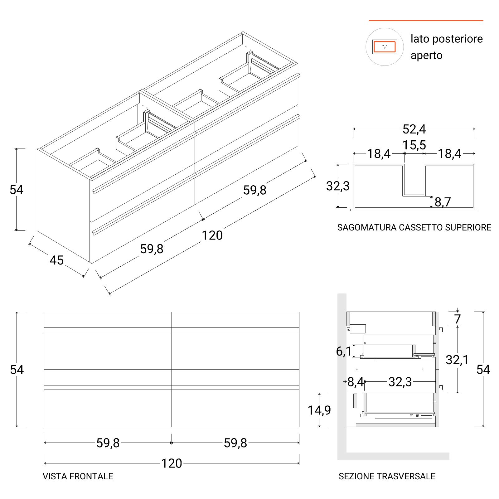 Mobile bagno sospeso 120 cm rovere africa con specchio - Jamal