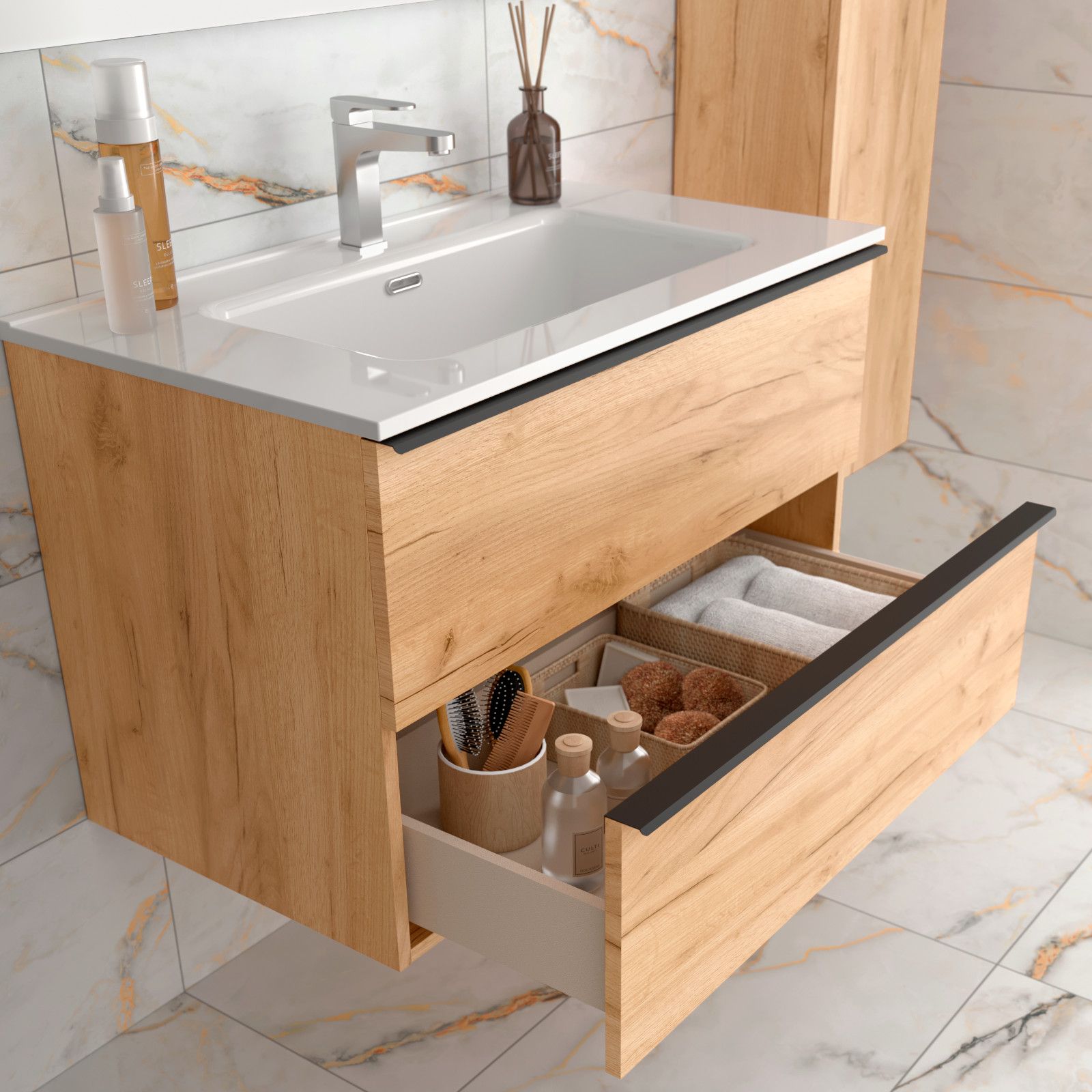 DEGHI MOBILI Mobile Bagno Sospeso 120 Cm Tango Doppio Lavabo Rovere Chiaro  Con Specchio | Sospesi Moderni ~ Senigallia Skating