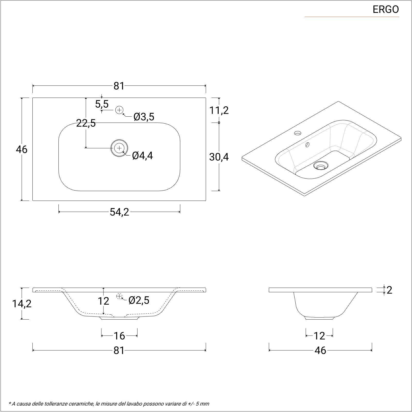 KIT MOBILE BAGNO A 2 CASSETTI COLOR ROVERE 80X80X45 CM CO 8435318101903