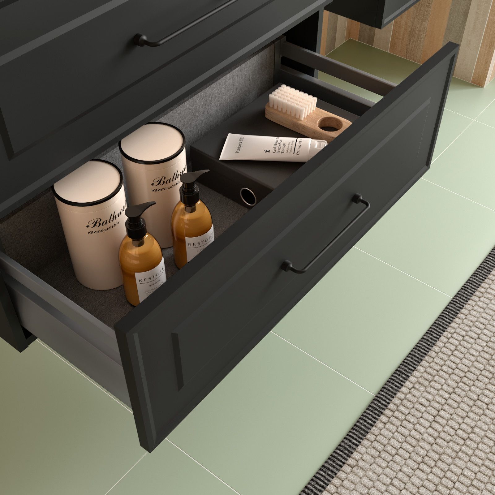 Mobile bagno sospeso da 80 cm soft touch nero carbone opaco con top lavabo  e specchio 