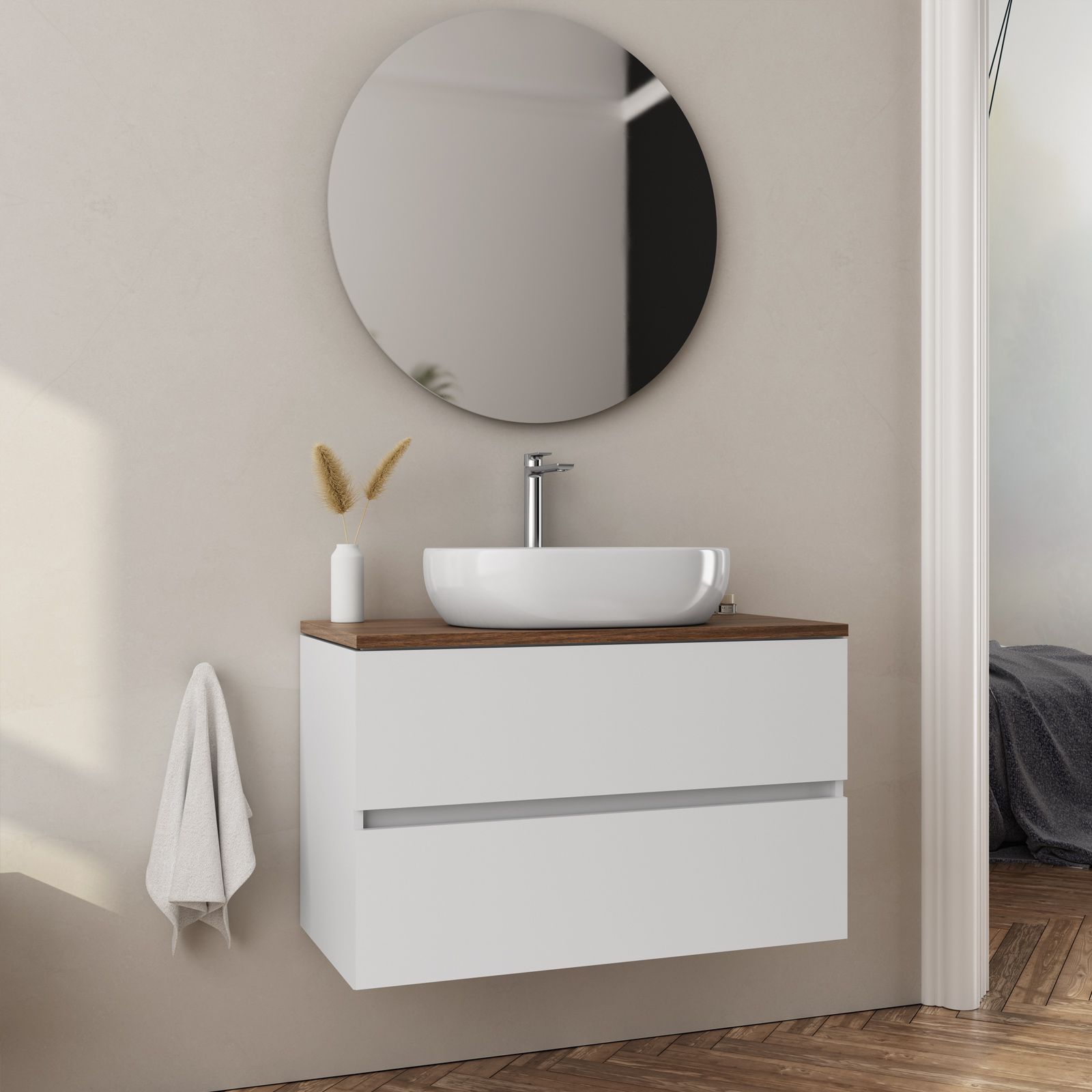 Mobile bagno sospeso 90 cm blu esotico opaco con lavabo e specchio - Dedalo