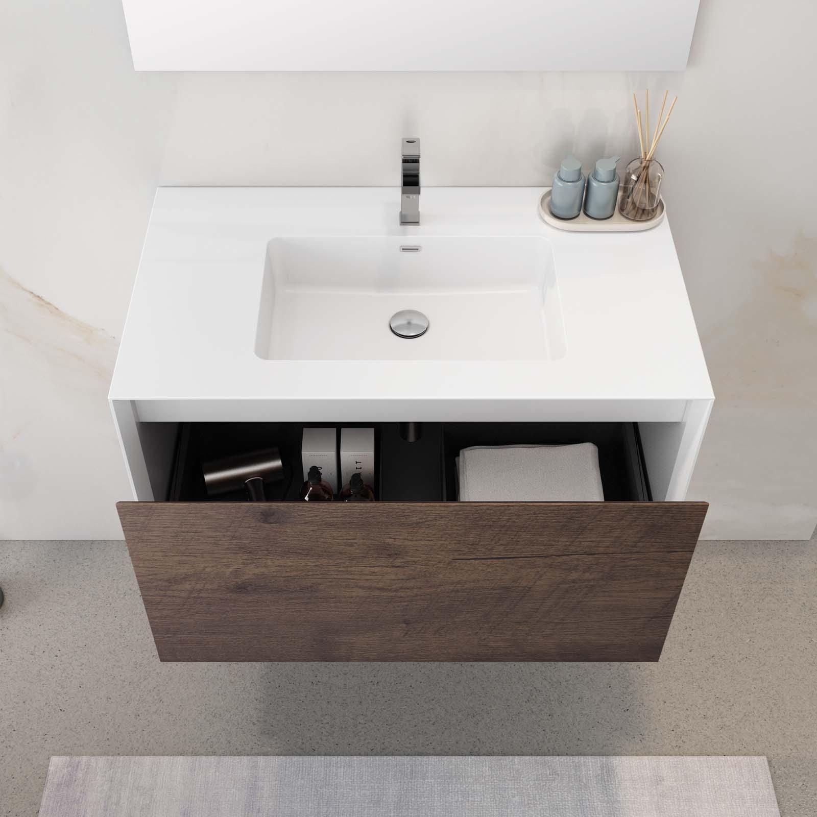 DEGHI MOBILI Mobile Bagno Sospeso 90 Cm Legno Naturale E Bianco