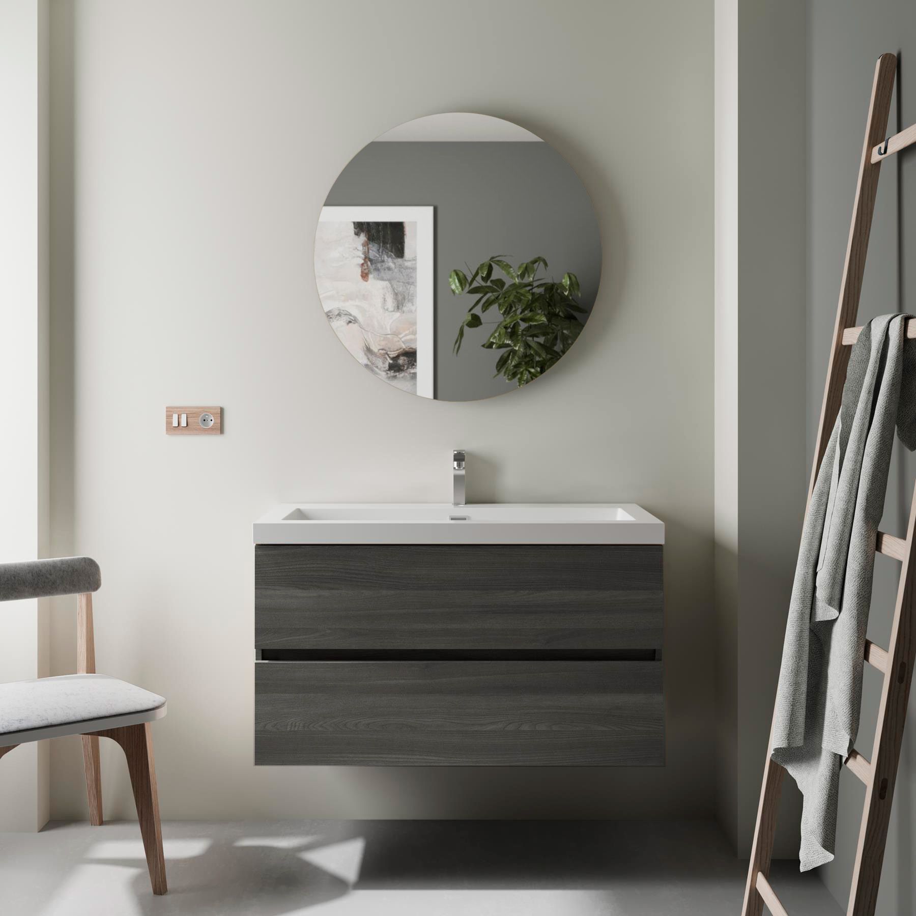 Mobile bagno con colonna sospeso venere rovere 90 cm + specchio