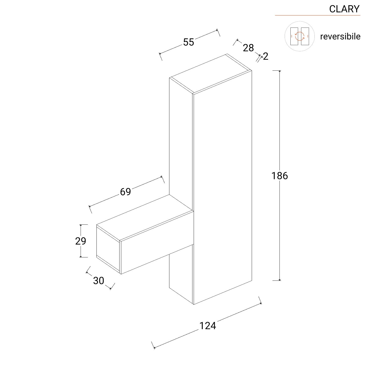 Mobile ingresso reversibile 124x186h cm colonna cadiz e pensile argilla -  Clary