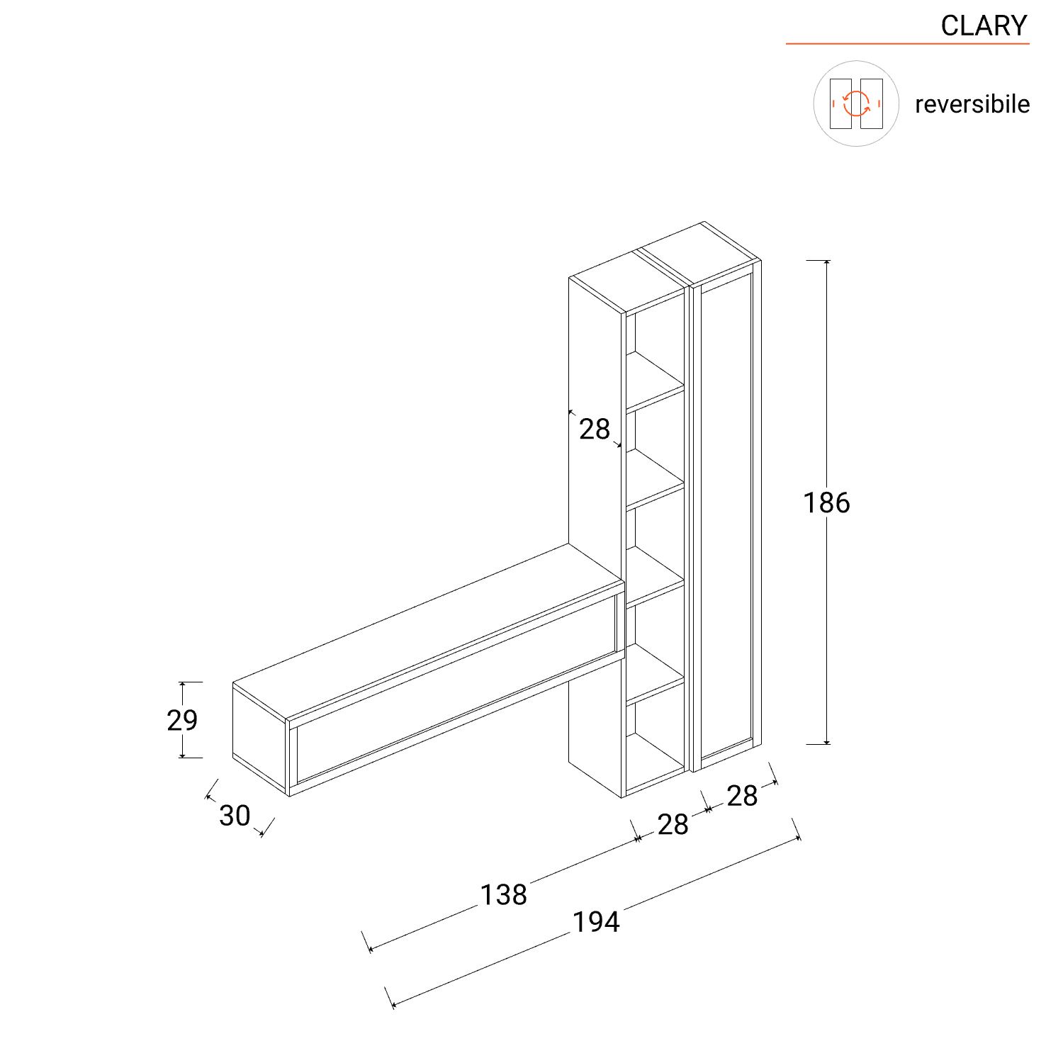 Mobile ingresso reversibile 166x186h cm 2 colonne e 2 cubi argilla - Clary