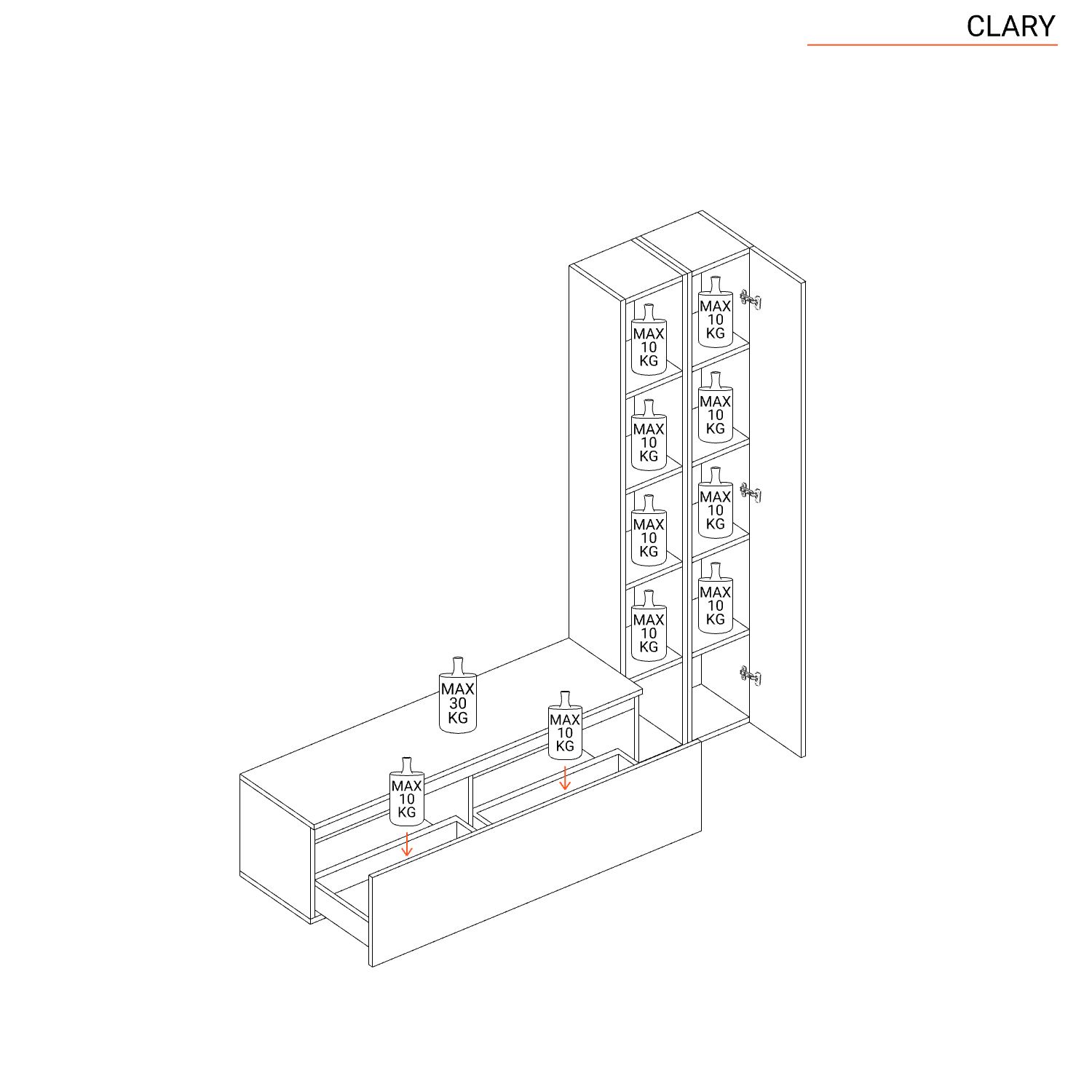 Mobile ingresso reversibile 194x186h cm 2 colonne piombo e cassettone  ardesia - Clary