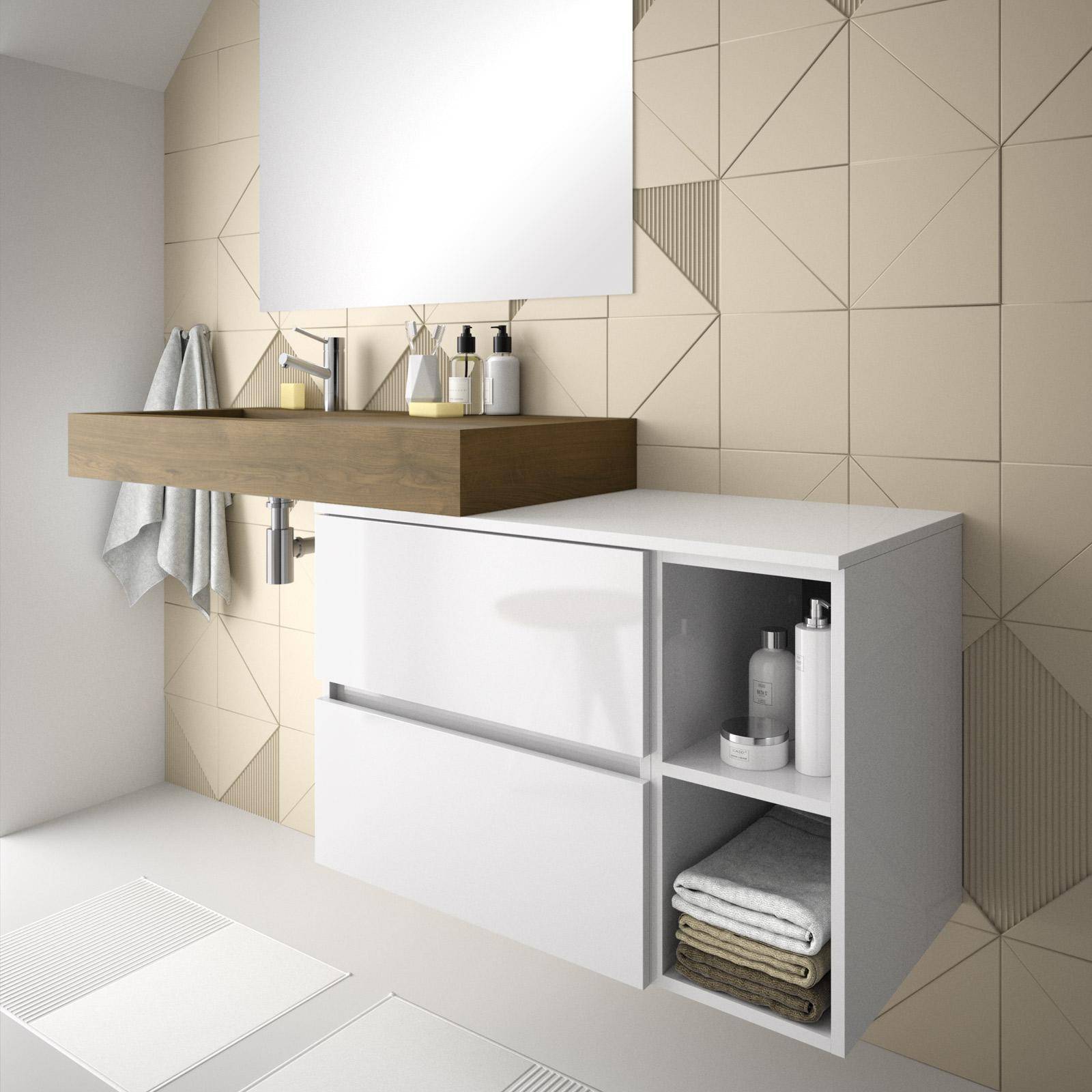 Mobile lavabo 100 rovere boemo vasca sinistra 2 vani 2 cassetti bianco  lucido