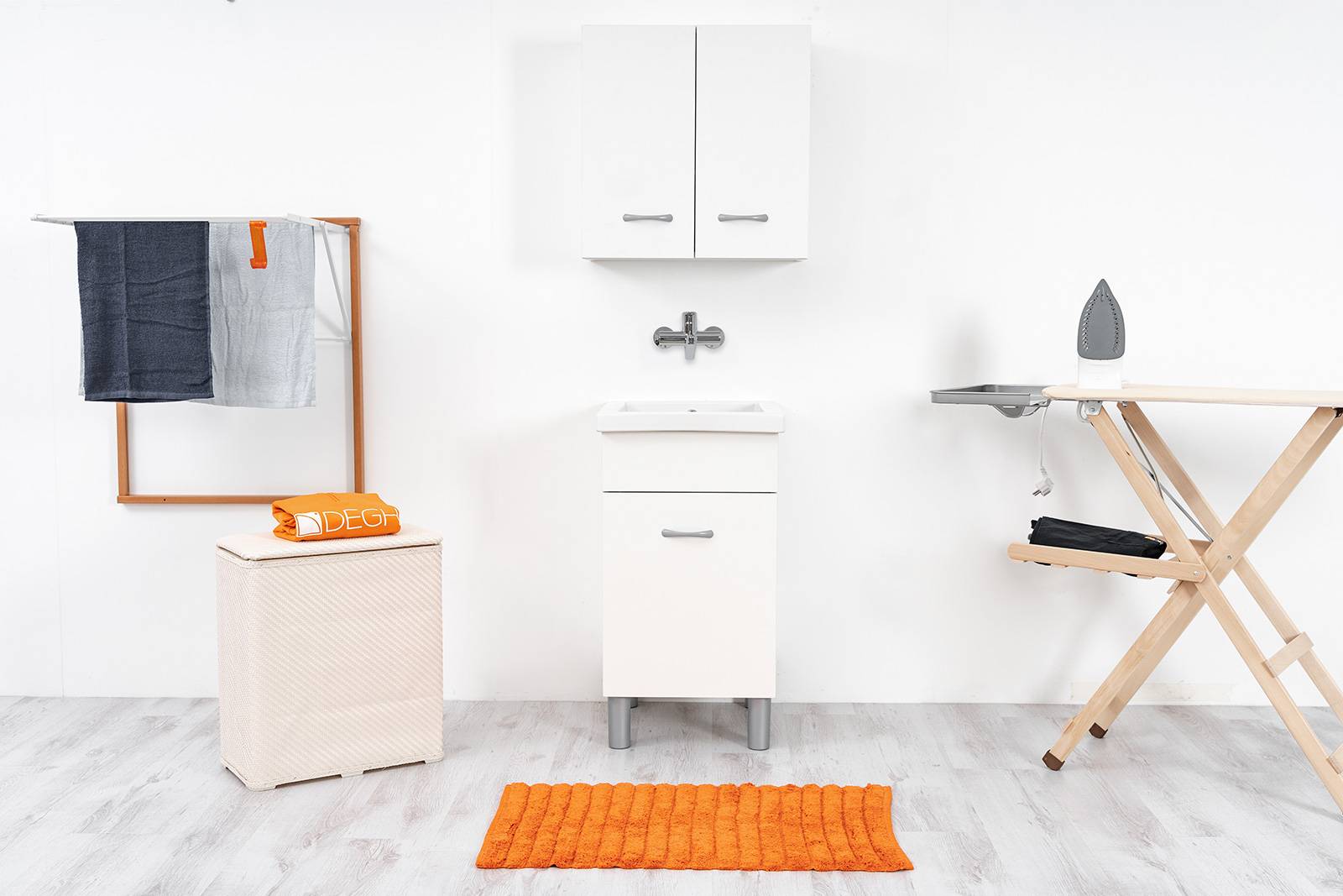 Mobile lavatoio in ceramica 45x50 vasca con strofinatoio integrato bianco  opaco