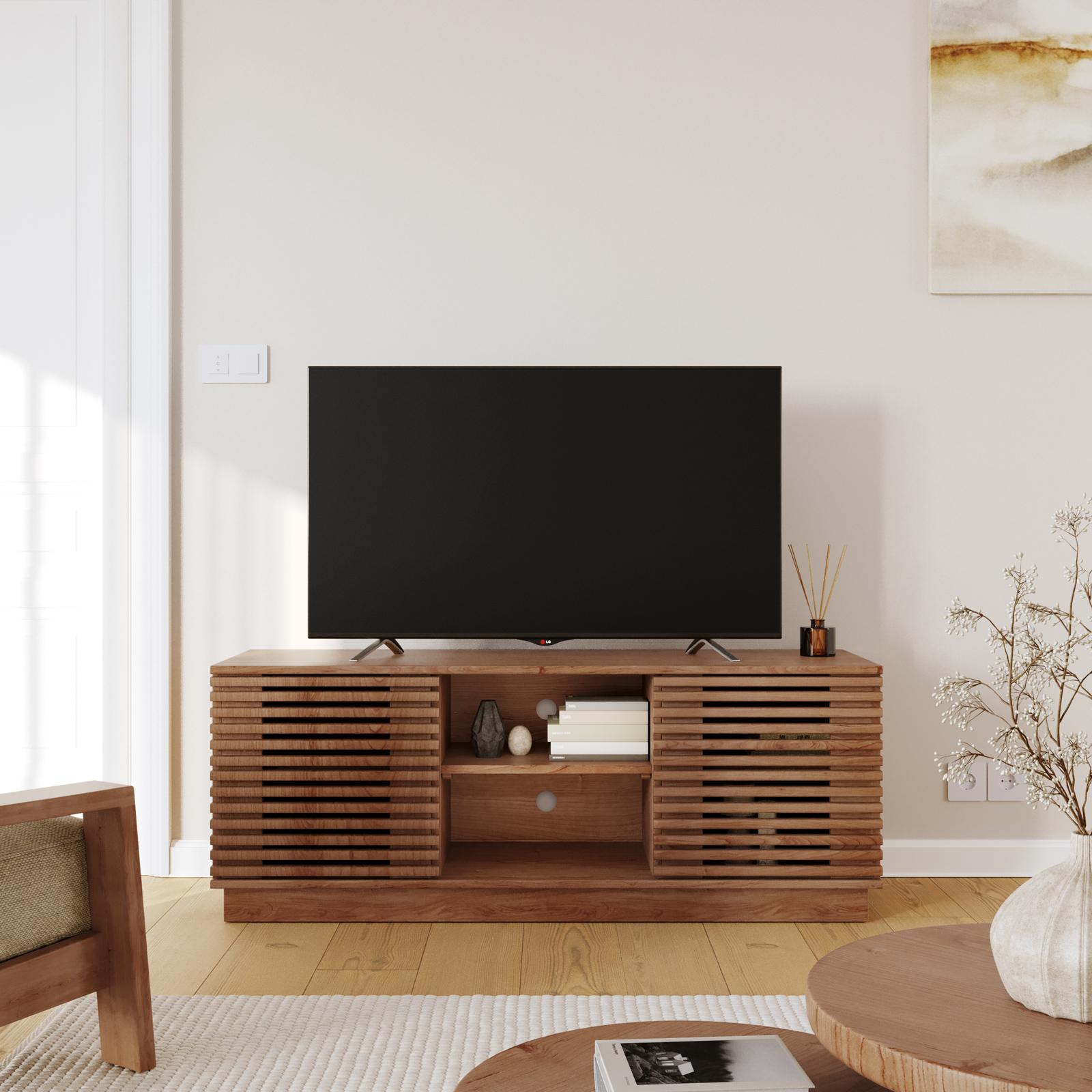 Porta TV Furinno Per TV Fino A 50 Pollici | Noce, Design Basso E Orizzontale Con Vani E Tasche In Tessuto