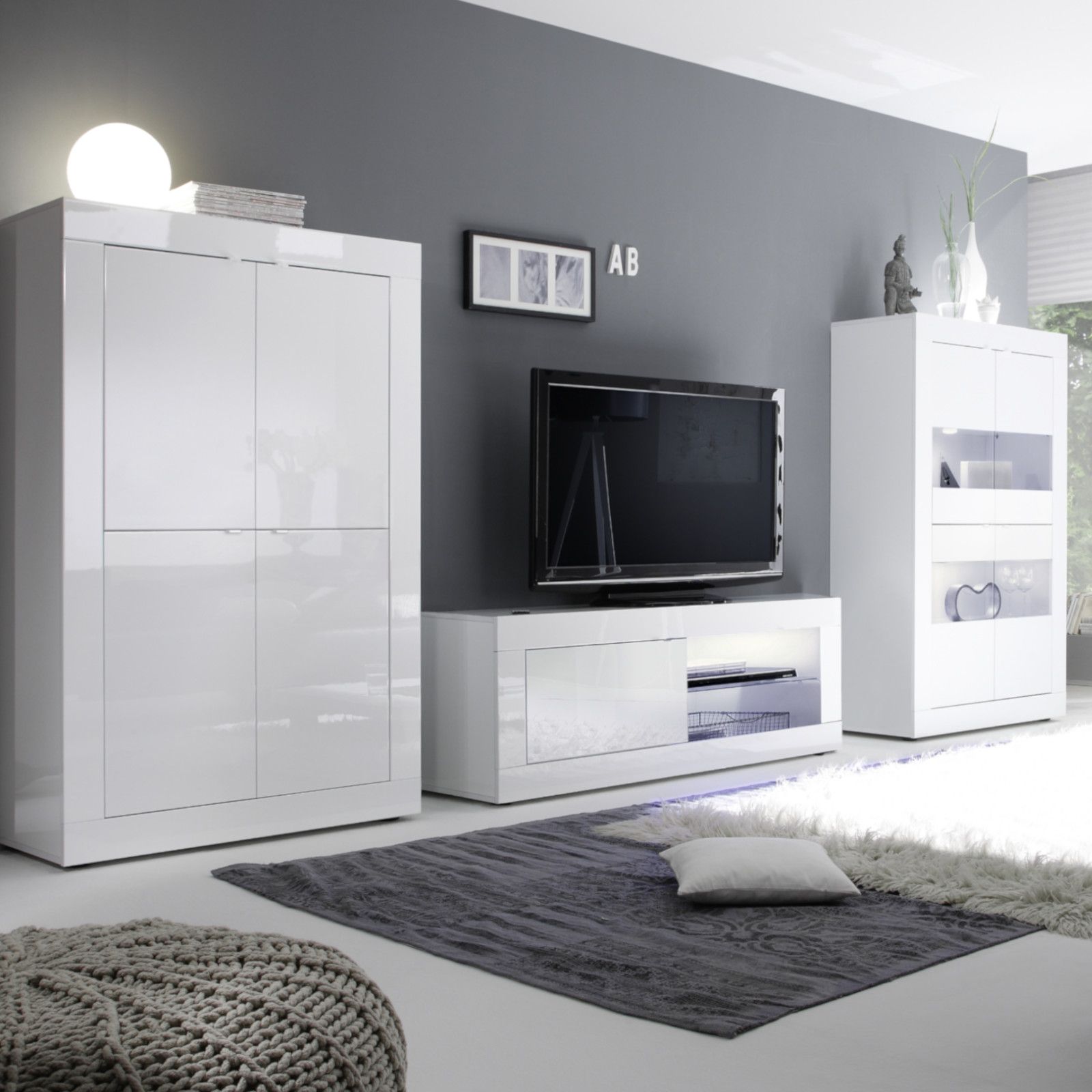 Mobile porta tv 140 cm con un'anta in legno bianco lucido - Geila