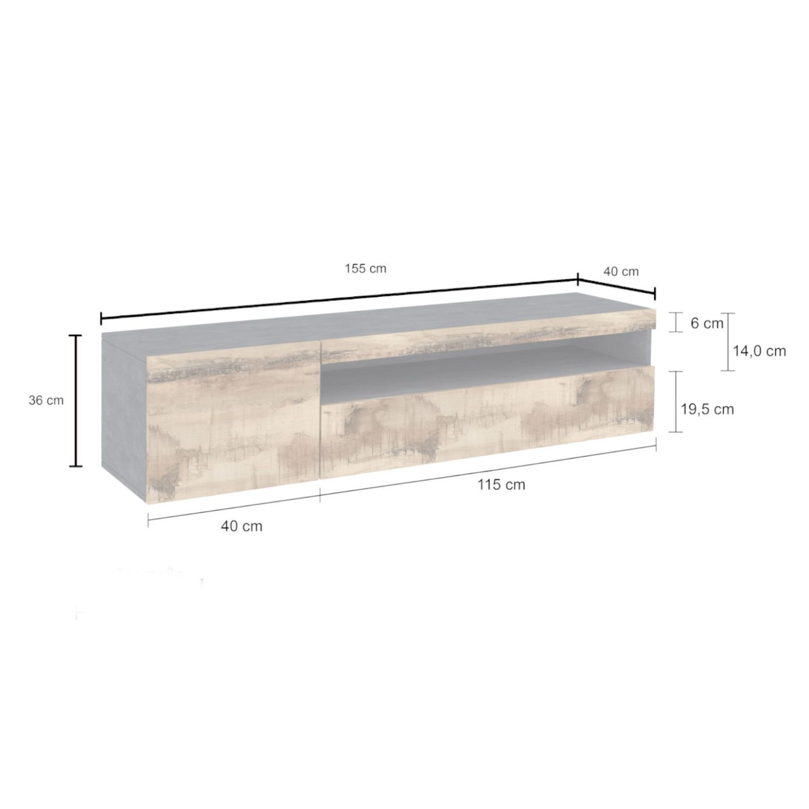 Basic: Porta tv Perché sceglierlo Dotato di 2 vani chiusi e uno a giorno  con ripiano centrale 6 combinazioni di colore disponibili Altezza ideale  per una corretta visione della tv La collezione