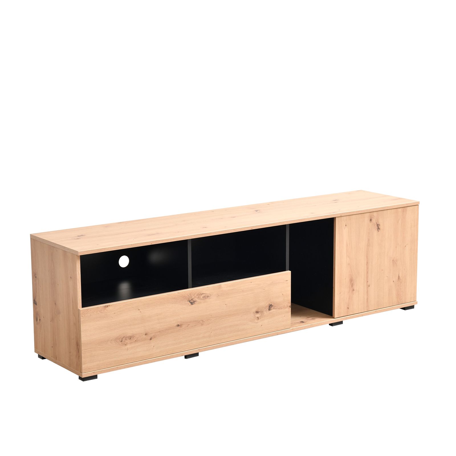 Mobile porta tv 174x50,5h cm con ante e vano a giorno in legno rovere  savana e nero - Sundust