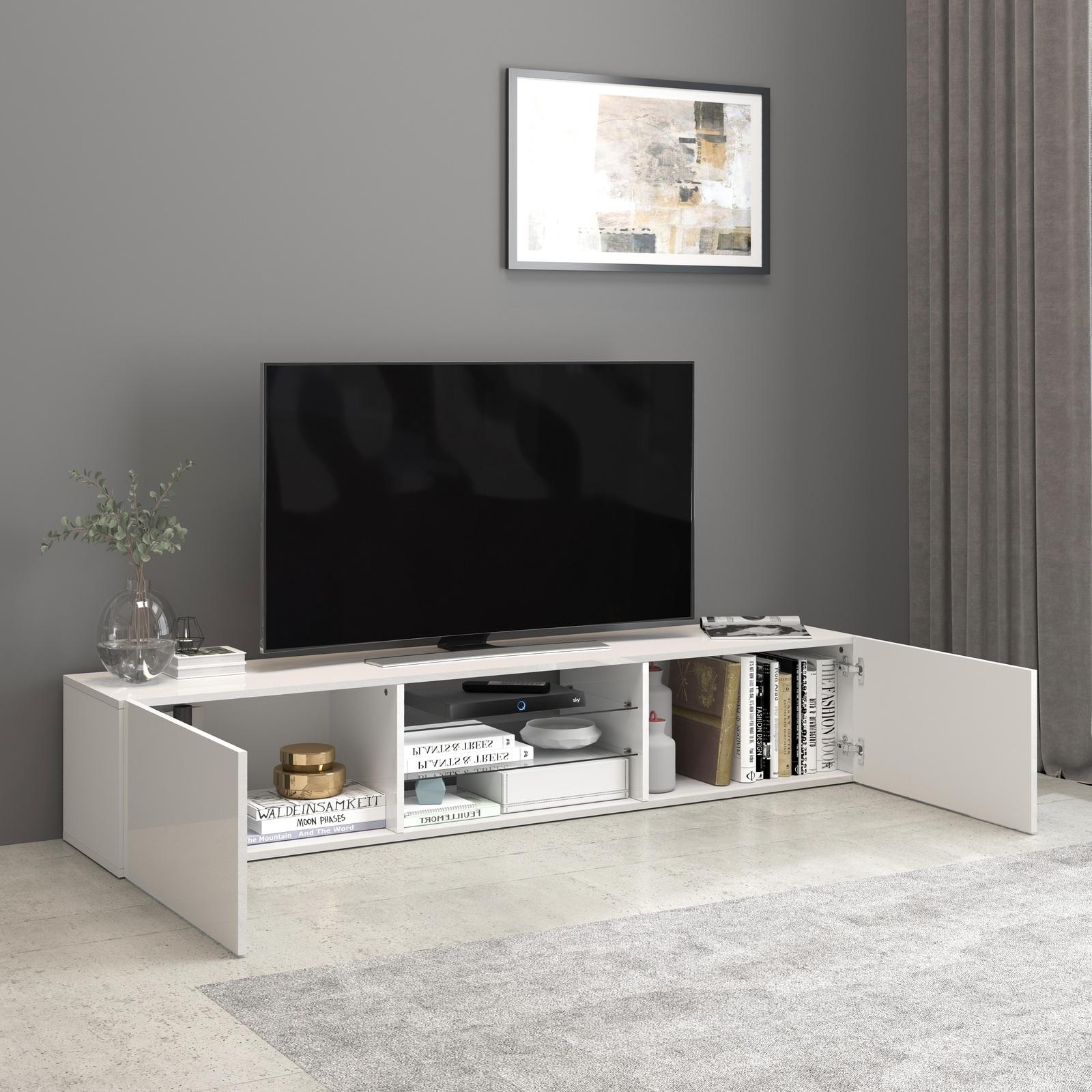Mobile porta tv 180x35h cm bianco lucido con ante e ripiani- Carim