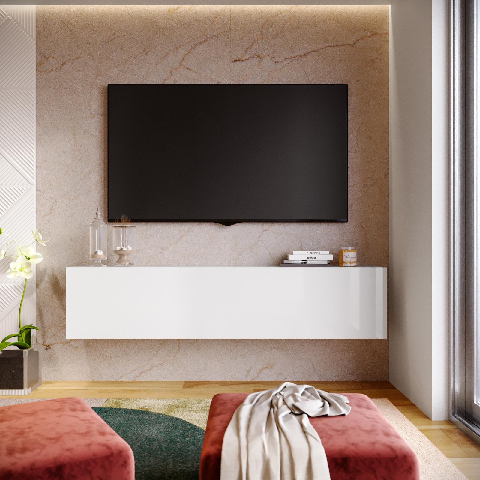 Mobile porta tv 180x40h cm a terra o sospeso bianco lucido Kayros