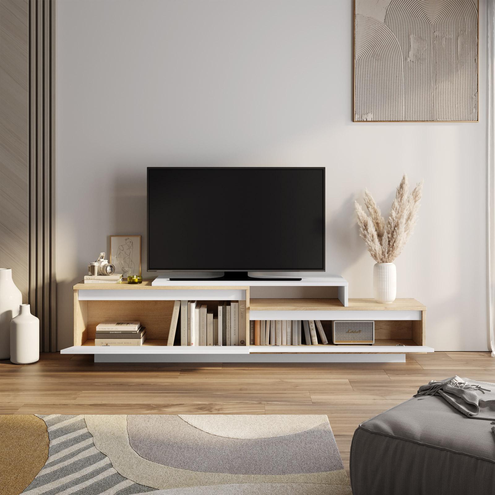 Mobile TV bianco 120x40x50 cm in legno massiccio di pino