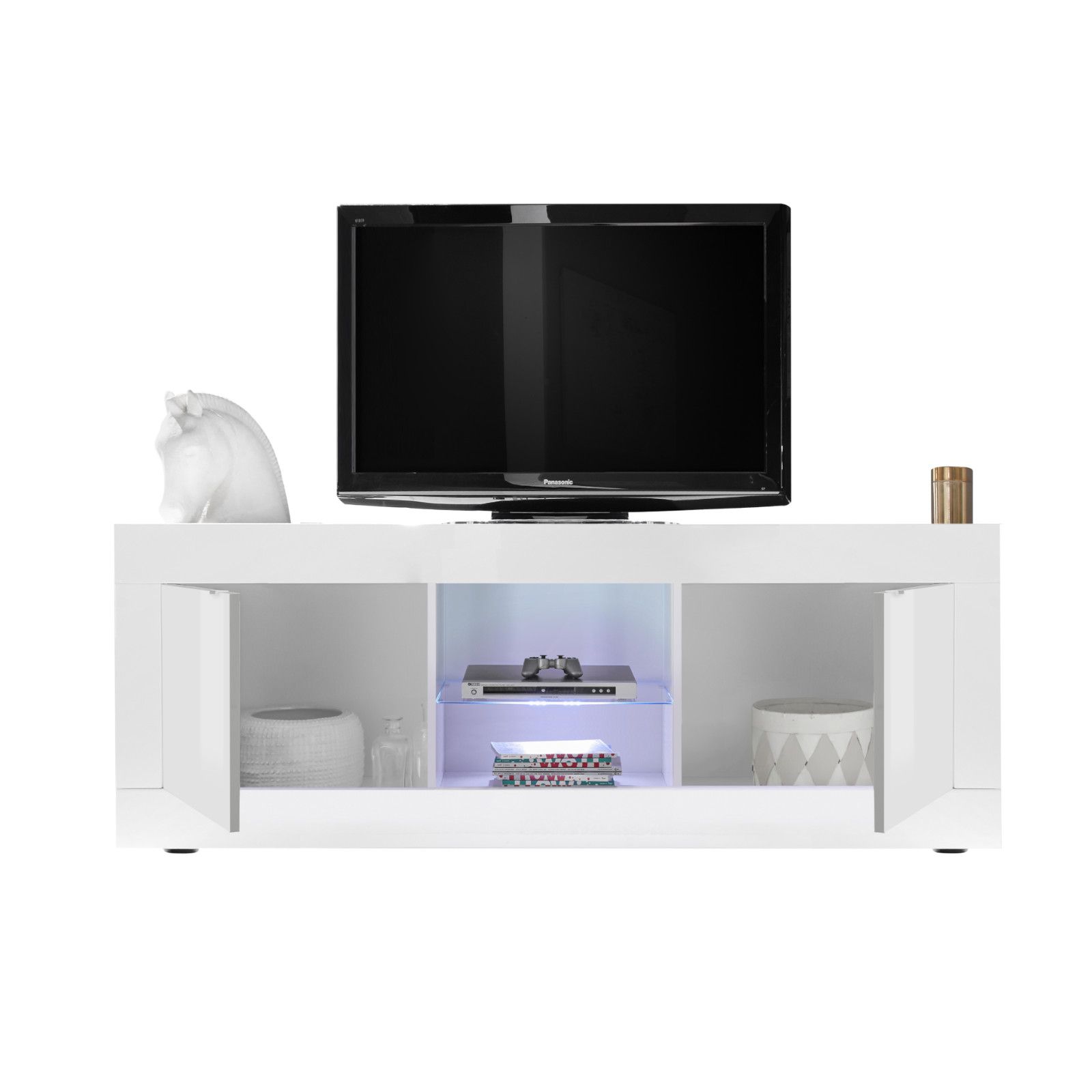 Palermo mobile porta tv 150x41x46 cm bianco lucido e grigio cenere