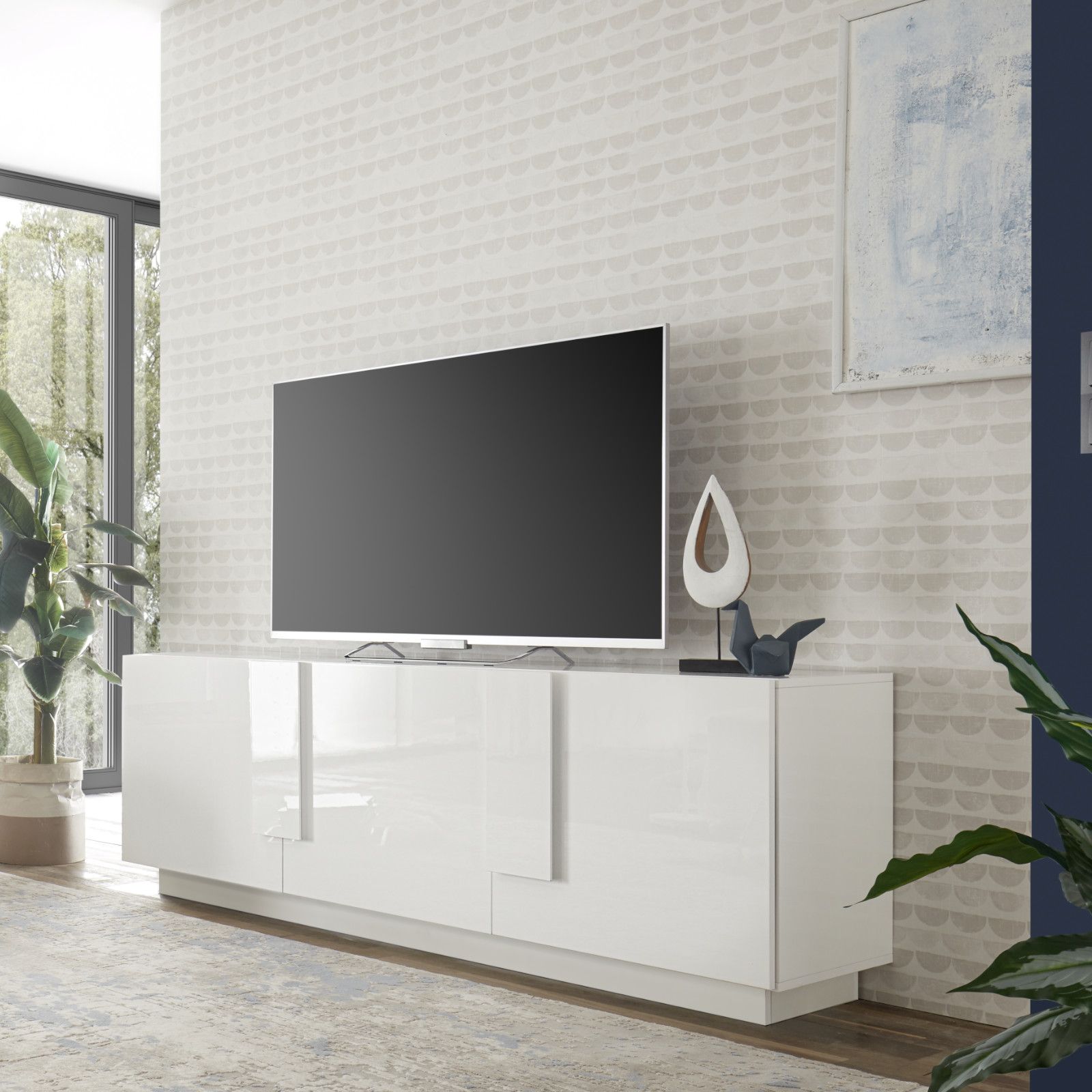 Mobile porta tv 181 cm con tre ante in legno bianco lucido - Felis