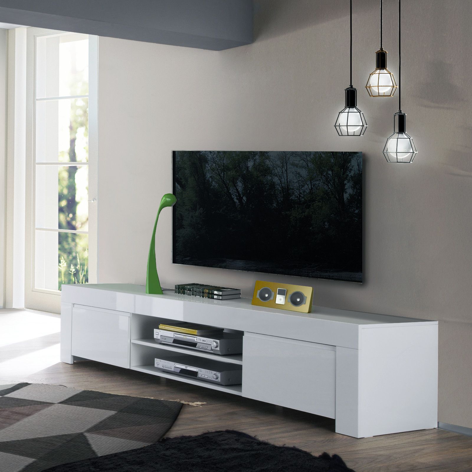 Mobile porta tv 190 cm con due ante in legno bianco lucido - Arli