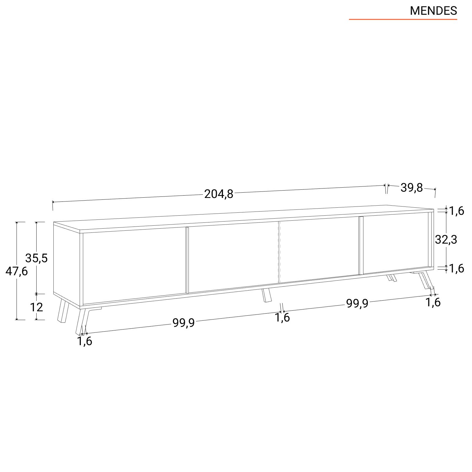 Mobile porta tv 205 cm con quattro ante bianco lucido - Mendes