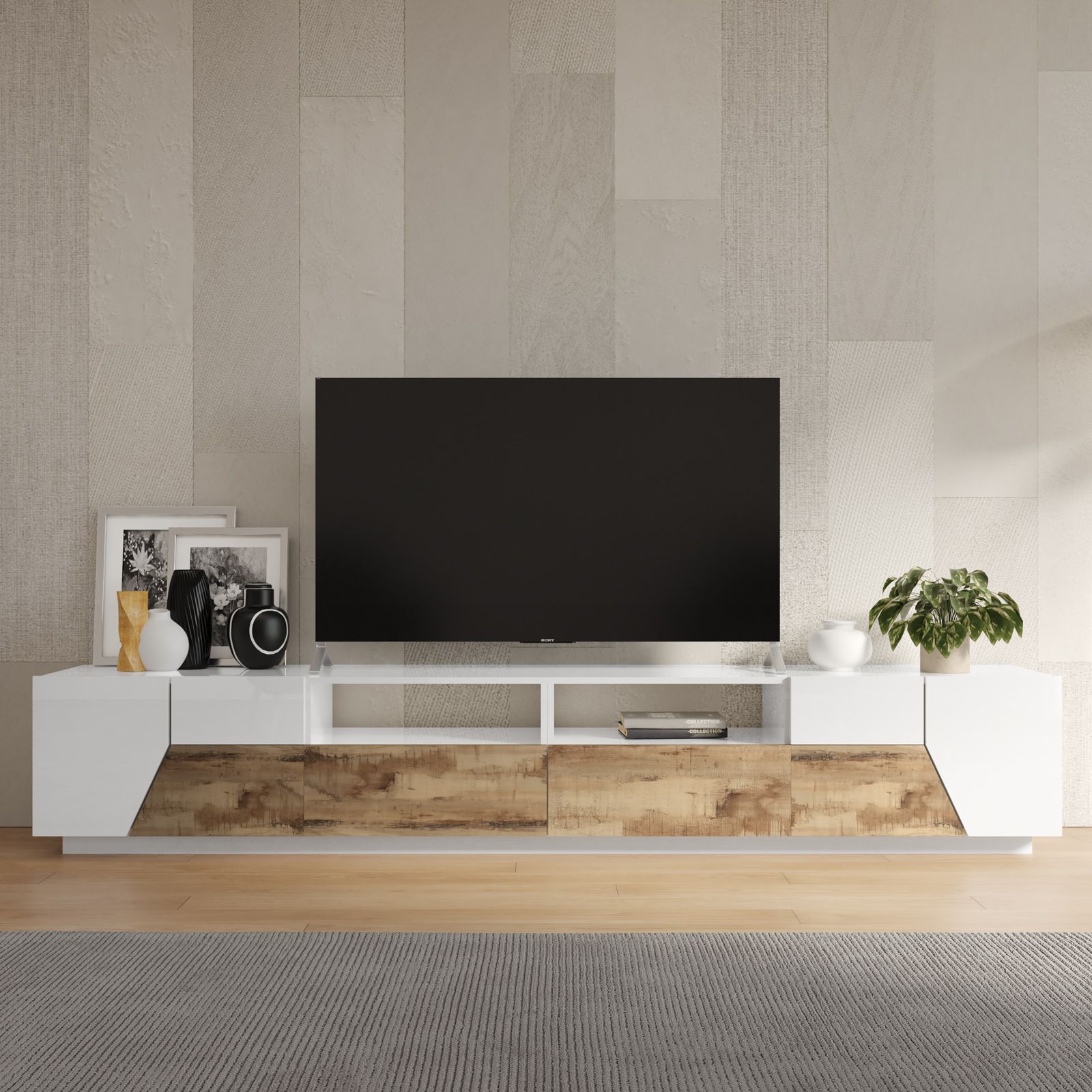 Mobile porta tv 260 cm con 4 ante e 2 cassetti in legno bianco lucido -  Diako