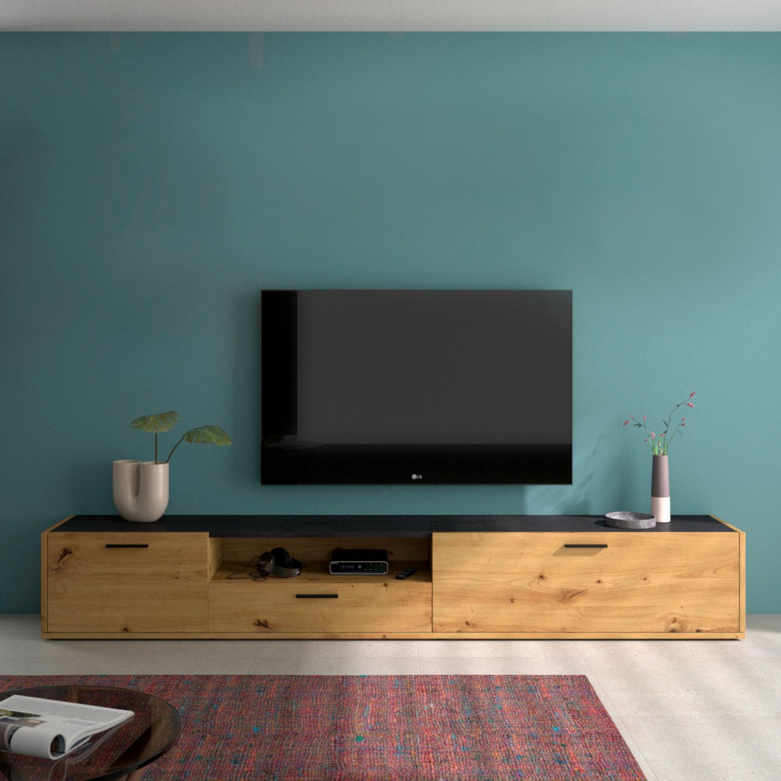 Mobile porta TV 165 cm in legno rovere nordico e grafite - Maril