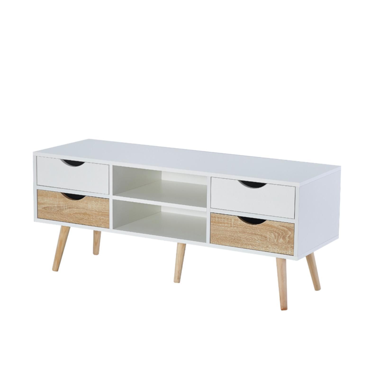 DecHome Mobiletto Tv In Legno con Ruote e 2 Ante Bianco 60x35x65 cm - D06D7