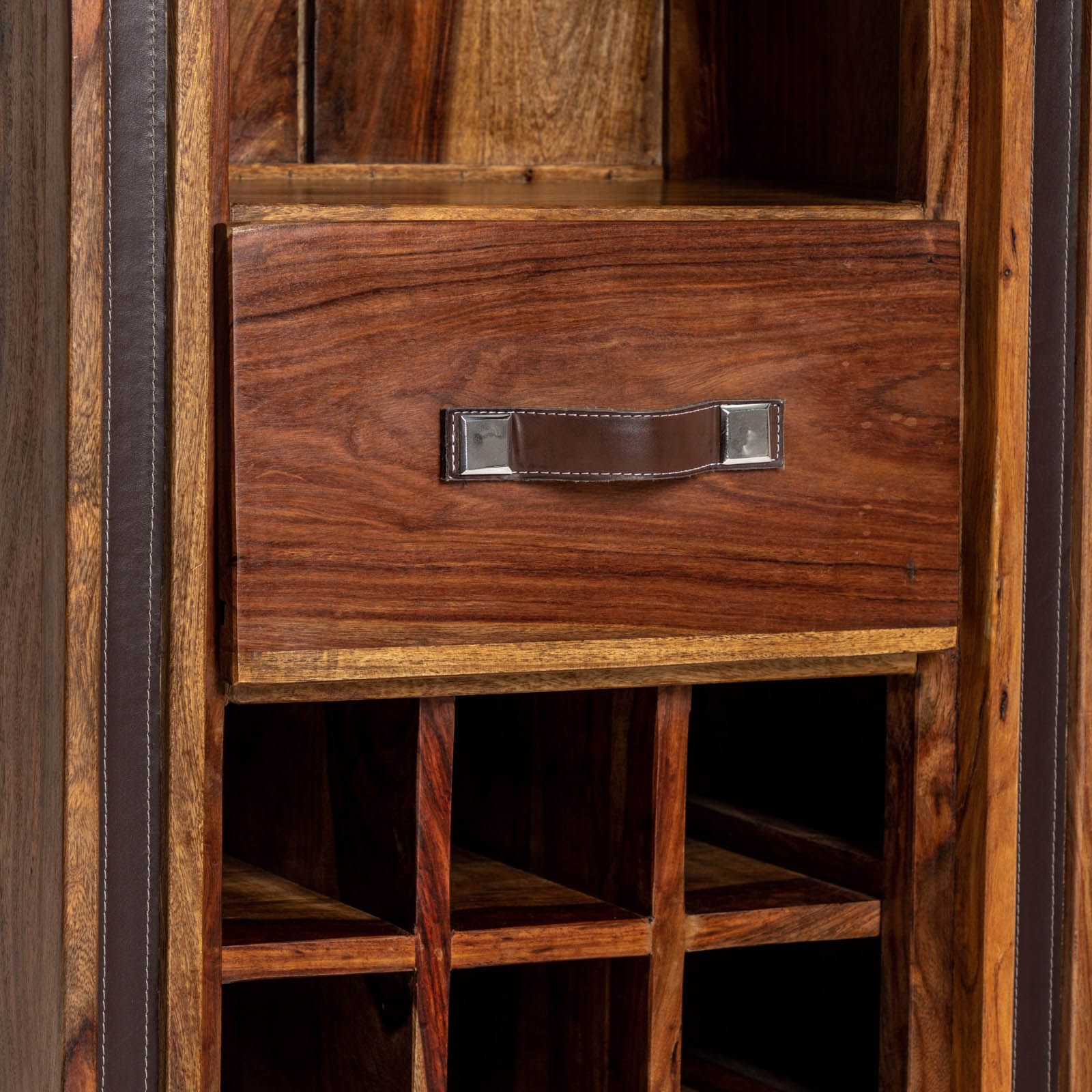 Mobile portabottiglie in legno con 1 cassetto - Freia Sheesham